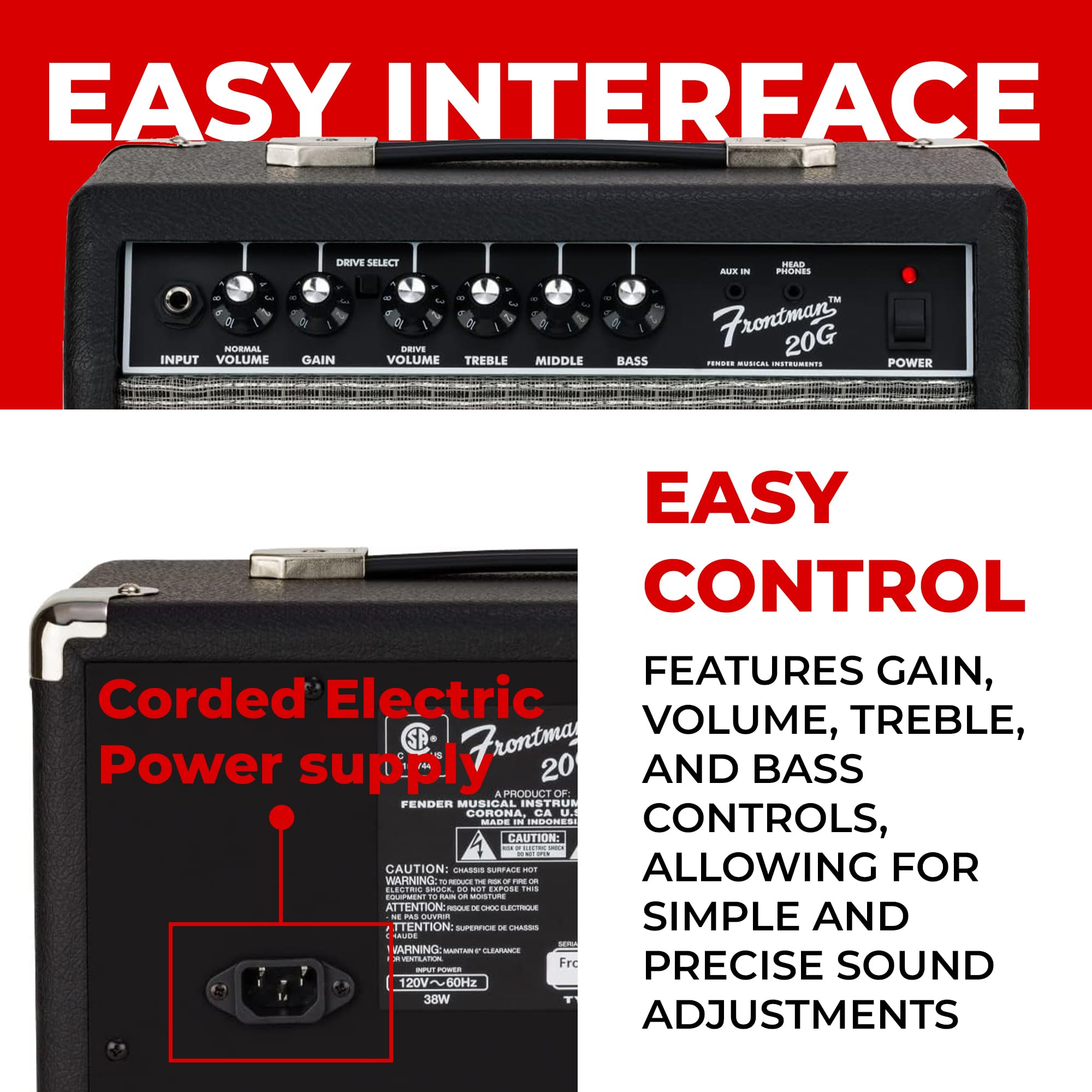 Foto 4 | Amplificador Combinado De Guitarra Fender Frontman 20g Negro 20w - Venta Internacional.