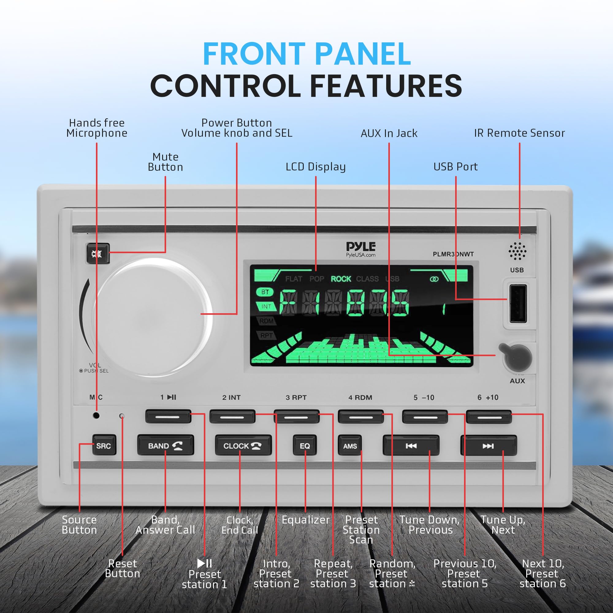 Foto 2 | Receptor Estéreo Marino Pyle Plmr3dnwt Con 2 Altavoces De 300 W - Venta Internacional.