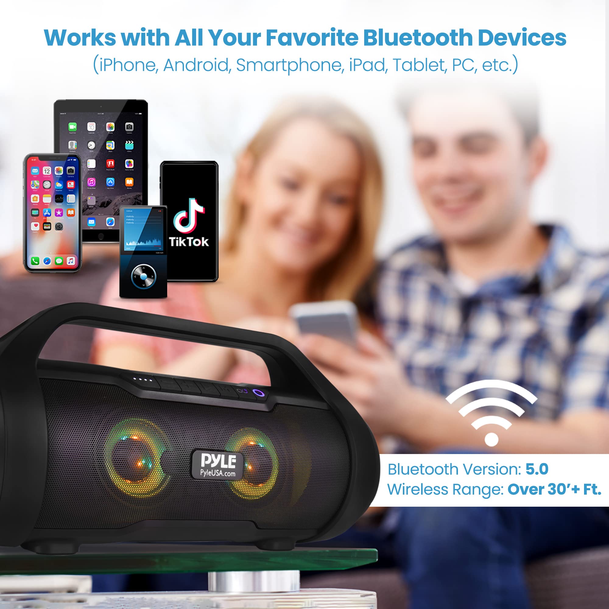 Foto 3 | Altavoz Bluetooth Boombox Pyle Pbmwp185 De 40 W Con Control Por Voz - Venta Internacional.