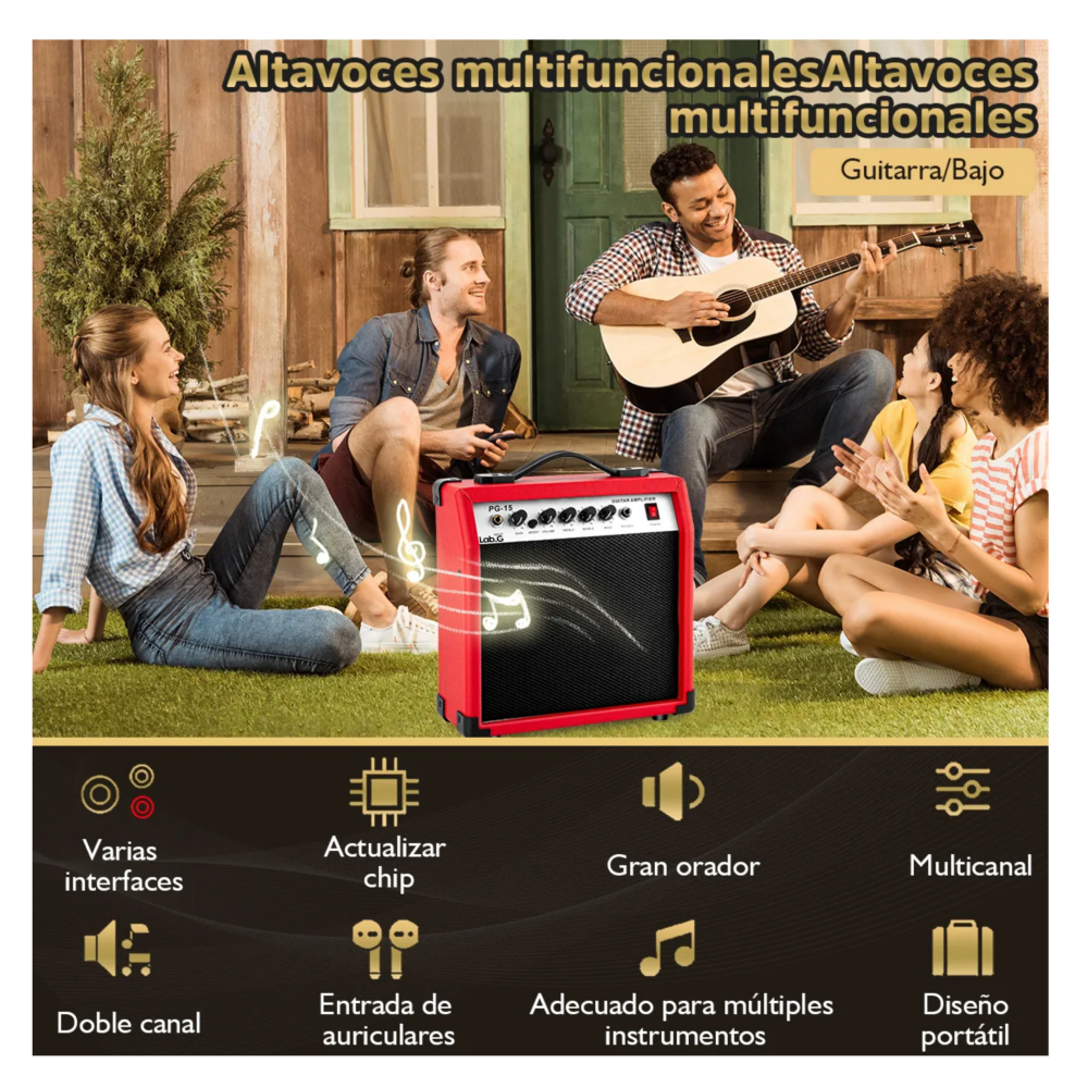 Foto 3 pulgar | 20w Amplificador Para Guitarra Y Bajo Eléctrico Con Aux Lab.g,  Rojo Negro