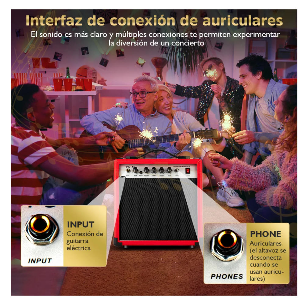 Foto 4 pulgar | 20w Amplificador Para Guitarra Y Bajo Eléctrico Con Aux Lab.g,  Rojo Negro