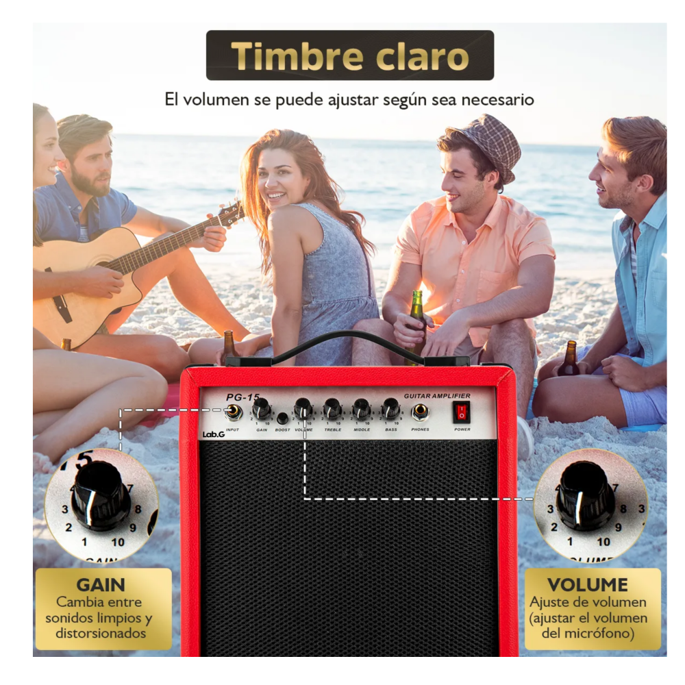 Foto 5 pulgar | 20w Amplificador Para Guitarra Y Bajo Eléctrico Con Aux Lab.g,  Rojo Negro
