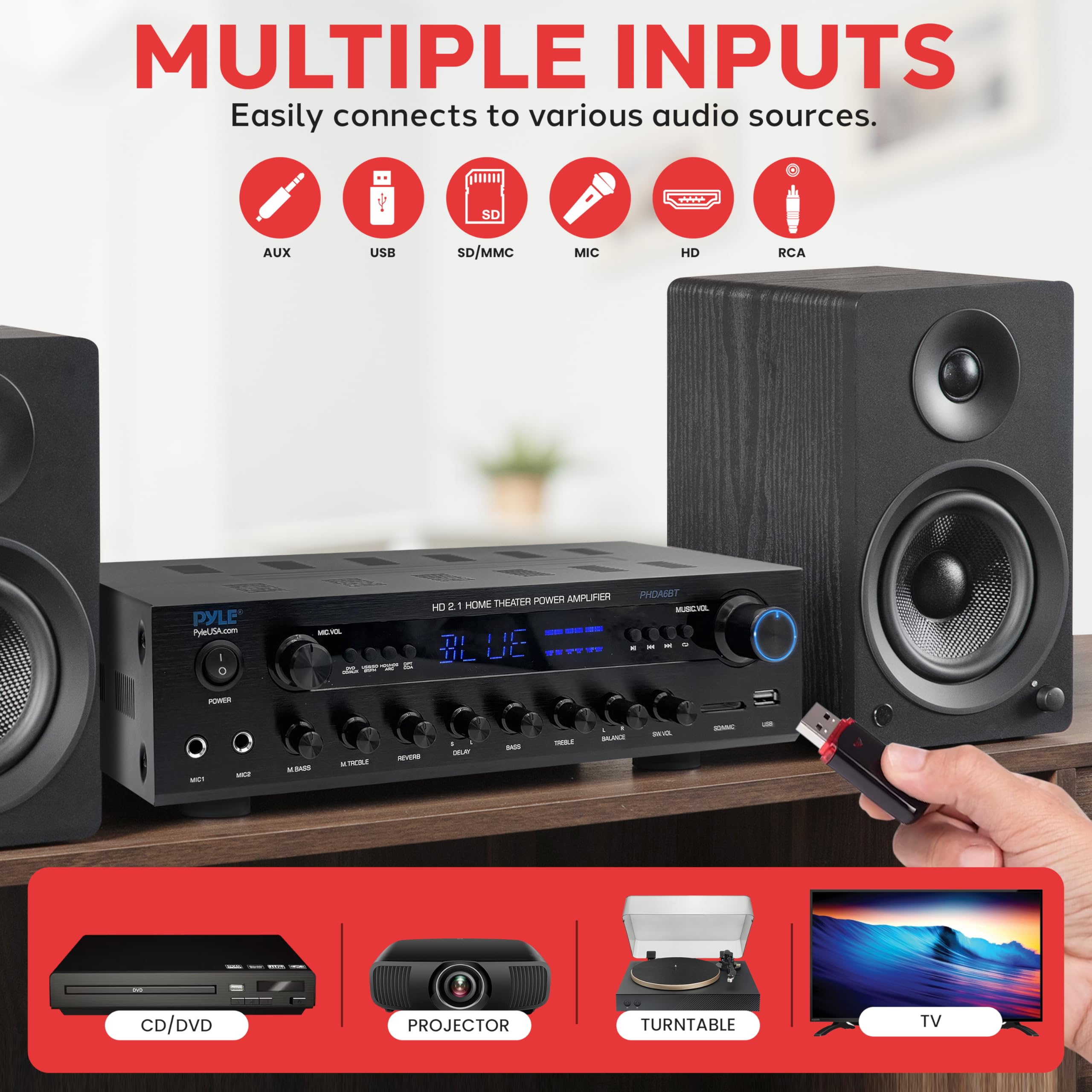 Foto 7 pulgar | Receptor De Cine En Casa Karaoke Pyle 400 W Bluetooth Con Efectos - Venta Internacional.