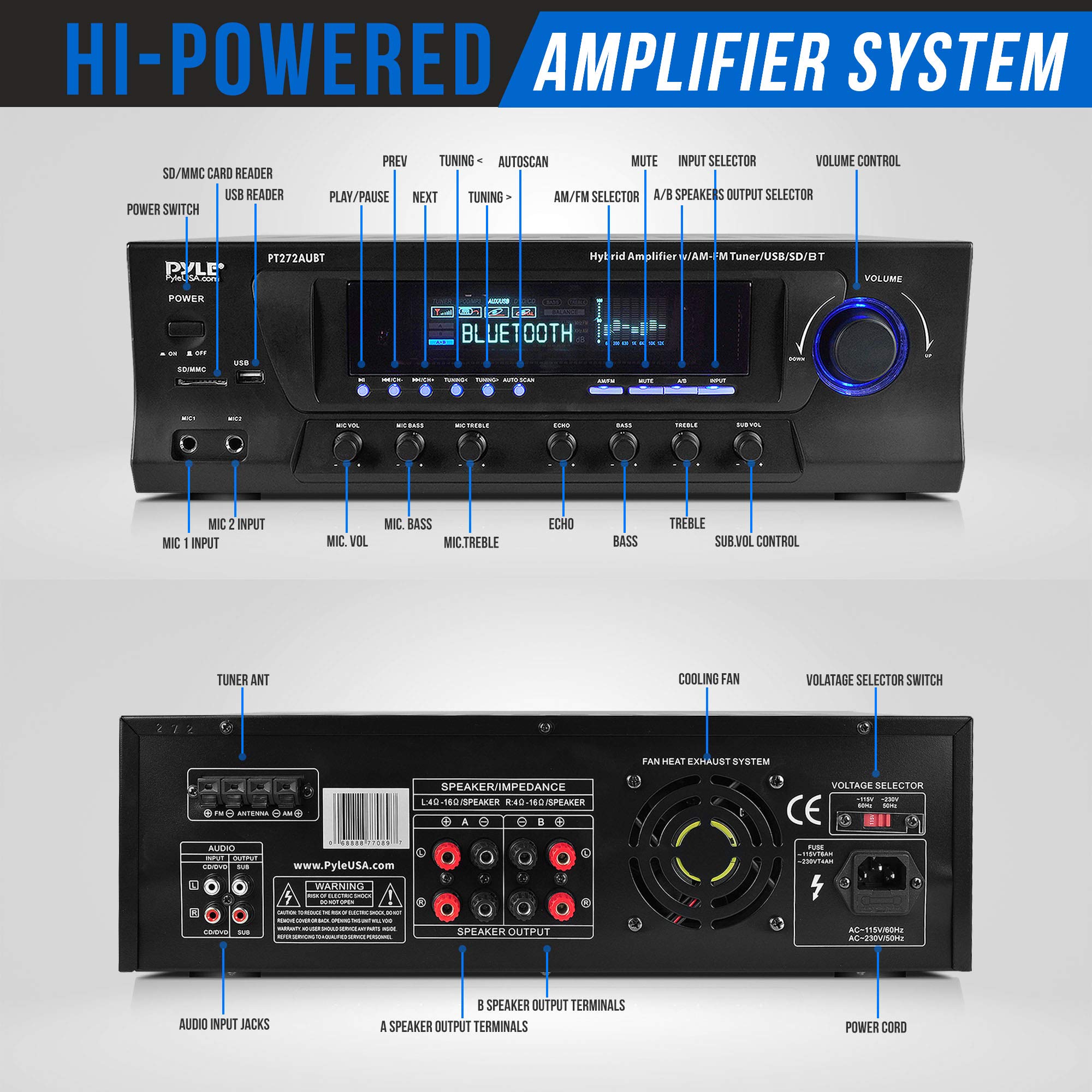 Foto 3 pulgar | Amplificador De Potencia Pyle Pt272aubt Inalámbrico Bluetooth 300w - Venta Internacional.