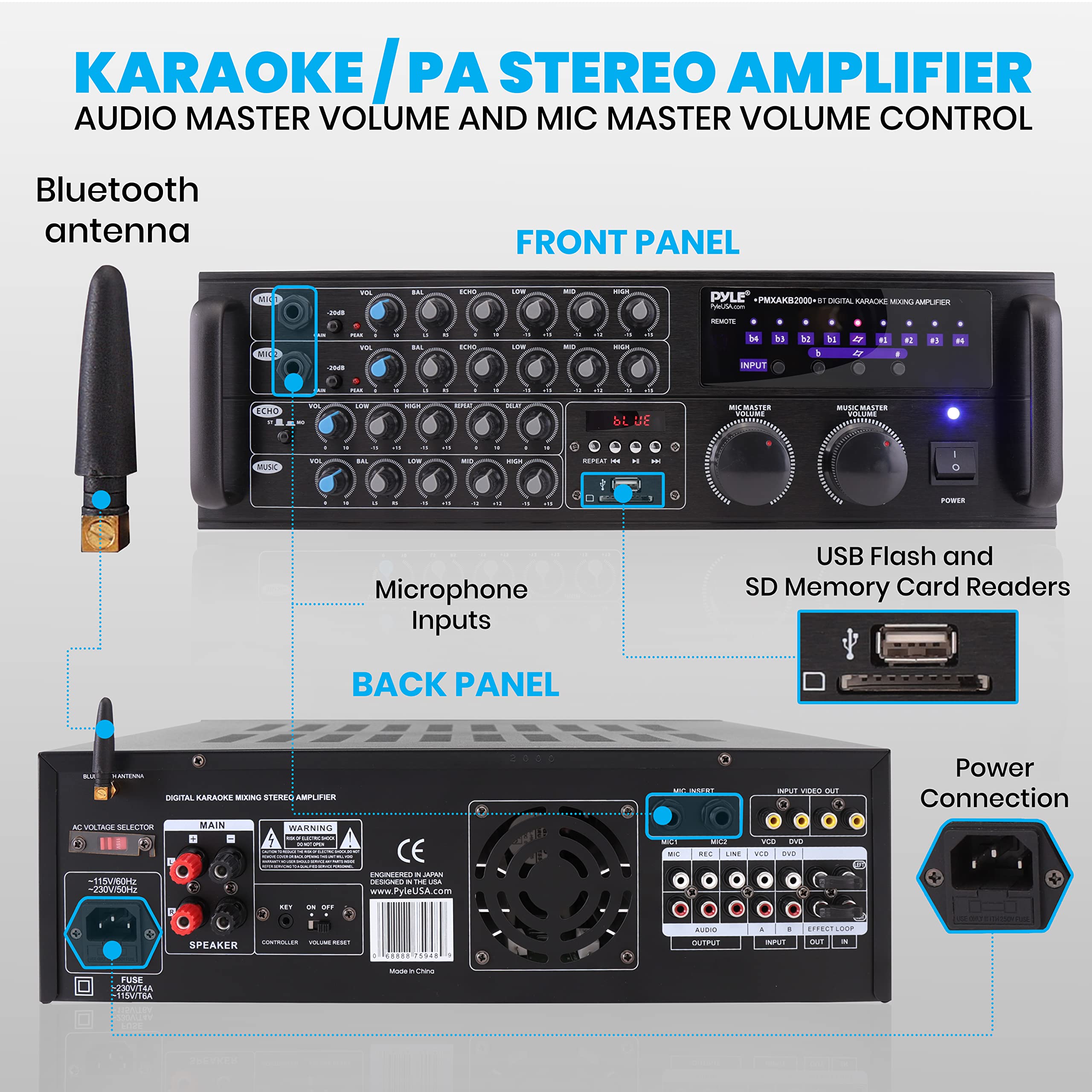 Foto 3 pulgar | Amplificador De Mezcla Pyle Pmxakb2000 2000w Bluetooth Dual Channel - Venta Internacional.