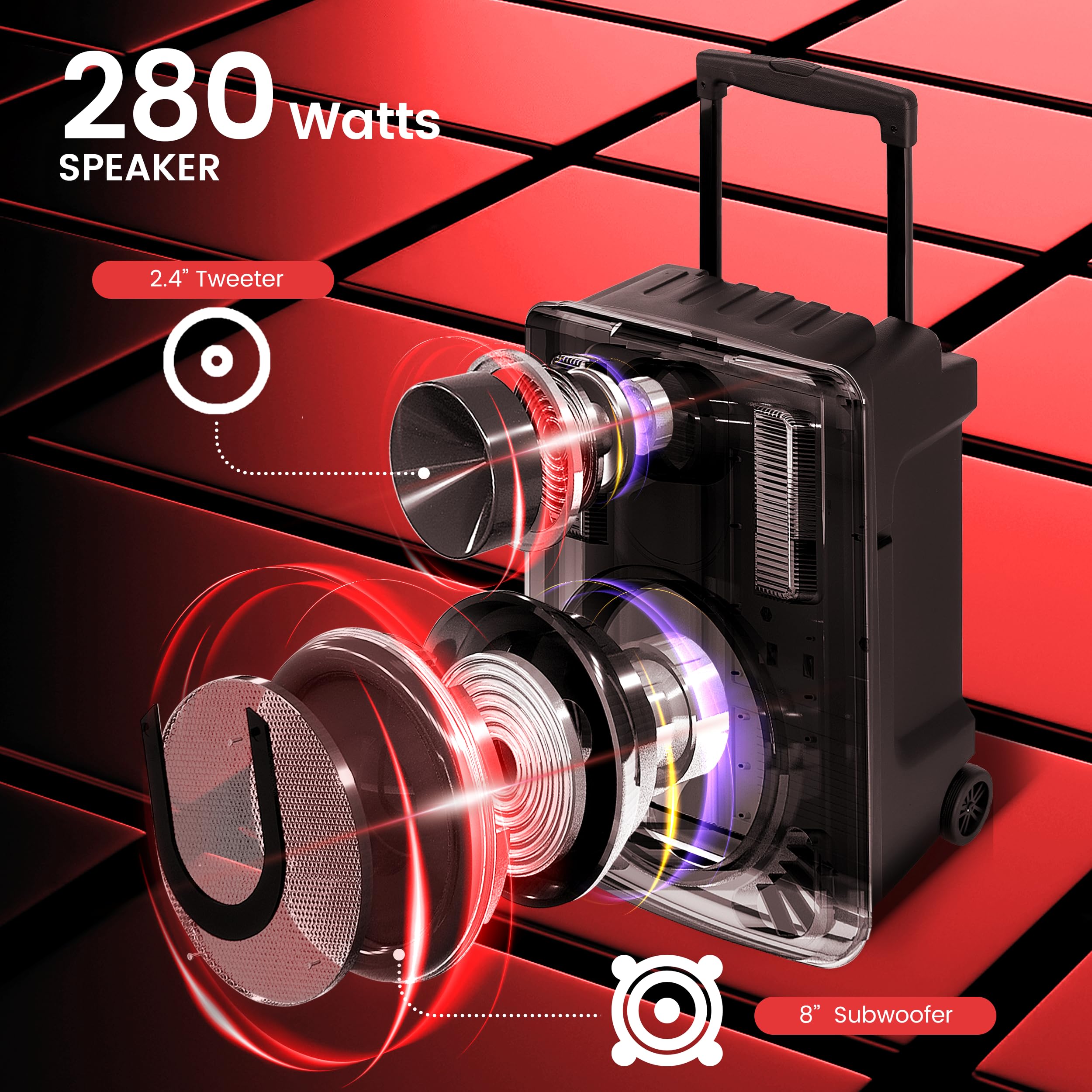 Foto 3 | Sistema De Altavoces Pa Portátil Pyle De 8 Pulgadas Y 280 W Con 2 Micrófonos Inalámbricos - Venta Internacional.