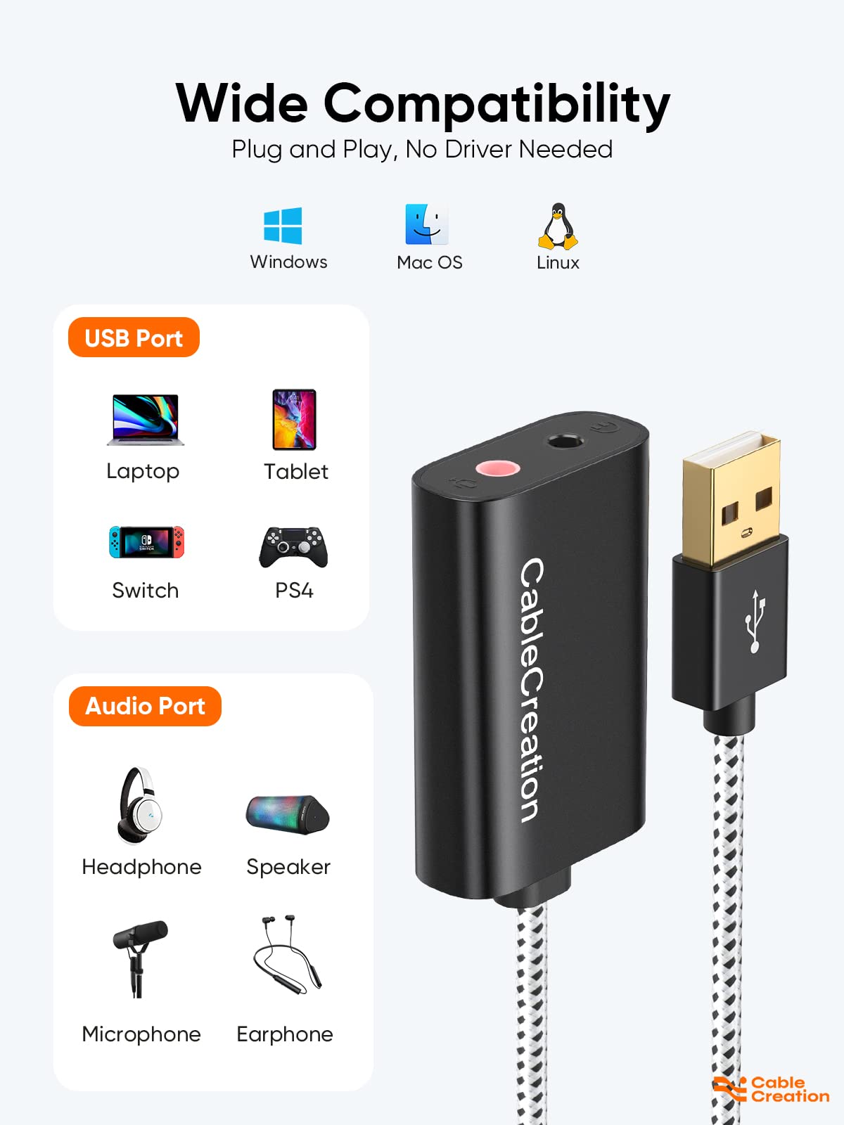 Foto 7 pulgar | Adaptador De Audio Usb Cablecreation Con Conector De 3 5 Mm X2 Negro - Venta Internacional.