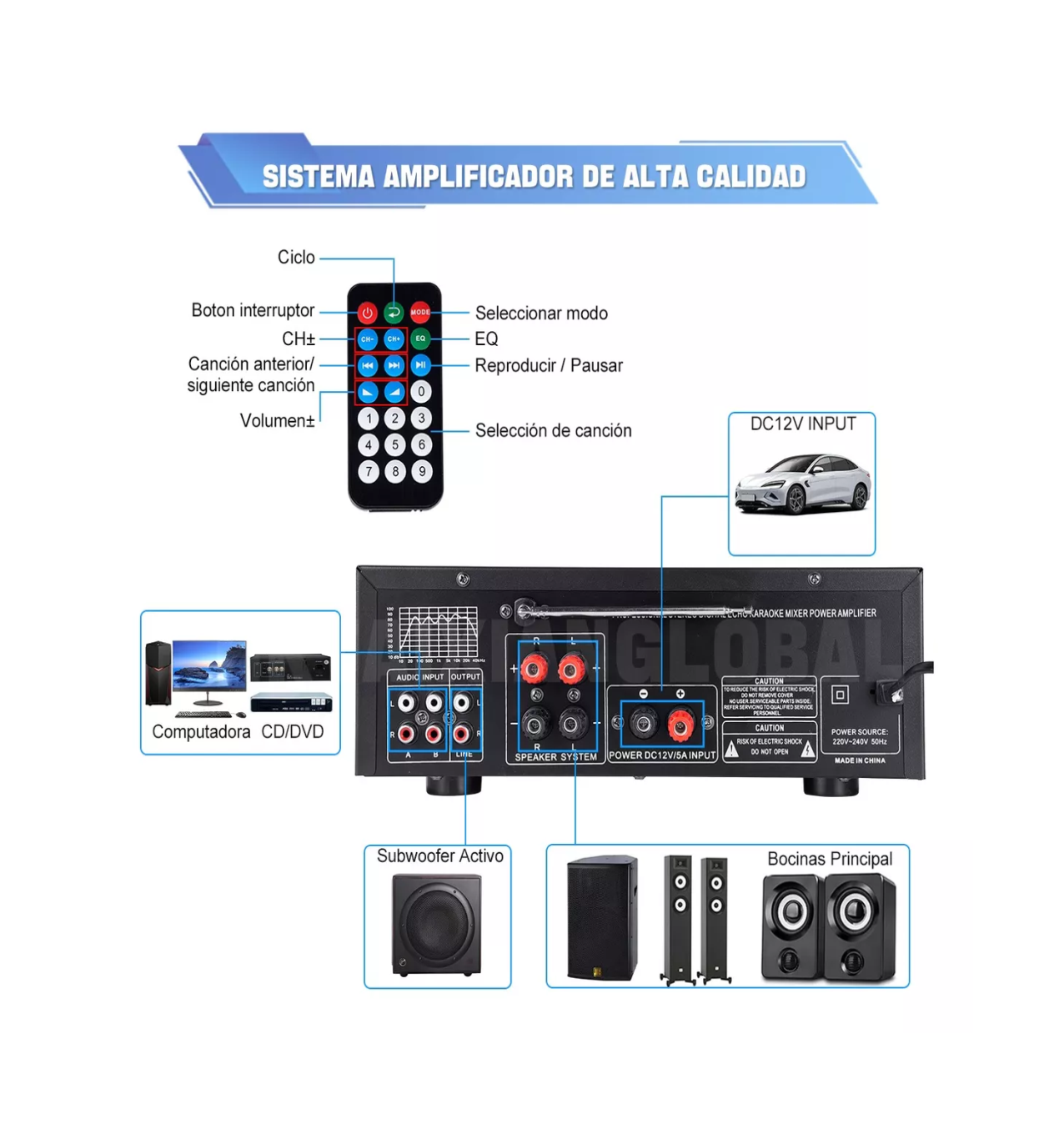 Foto 2 | Amplificador de Audio Sunbuck para Auto Bluetooth Negro