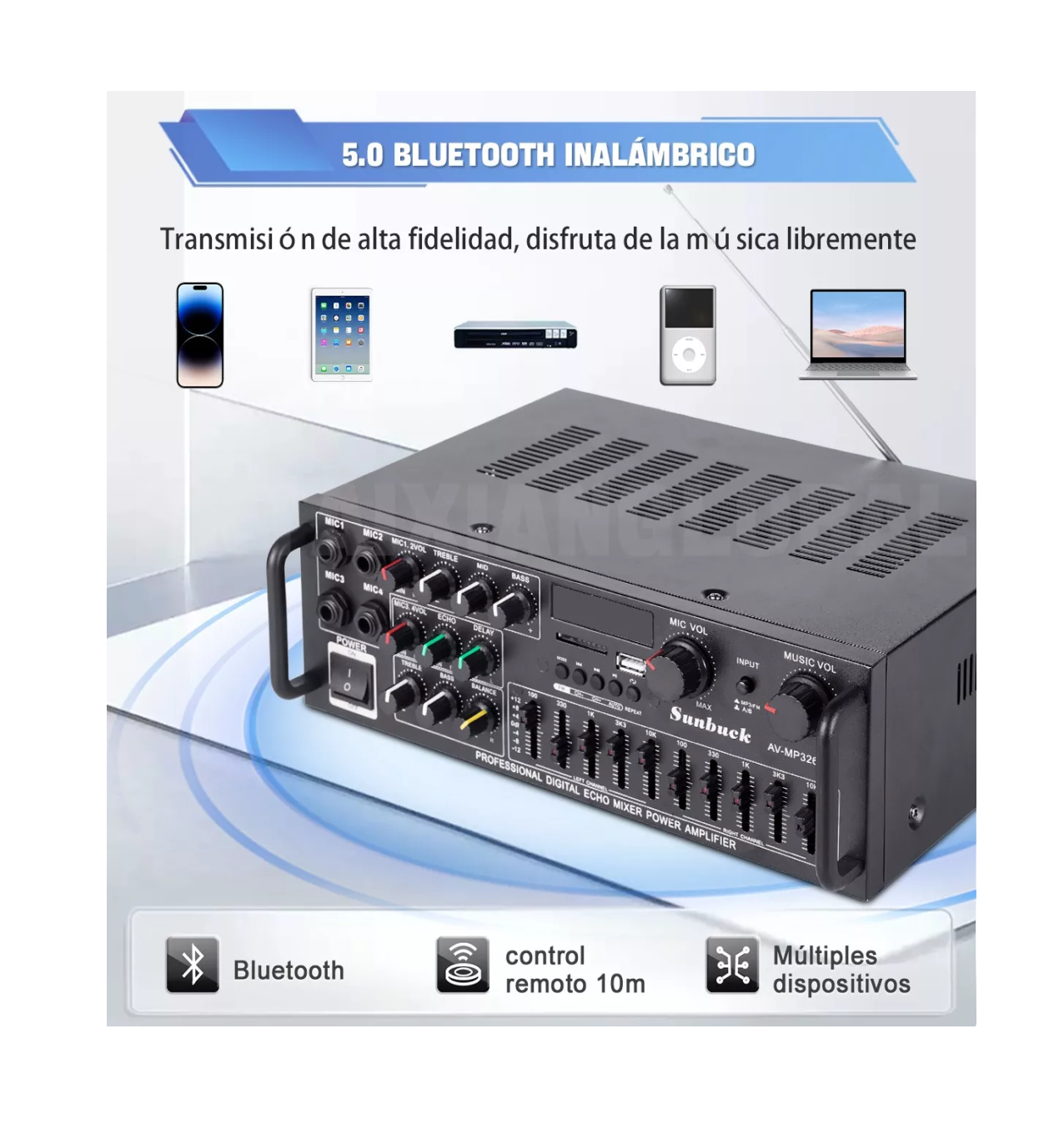 Foto 4 | Amplificador de Audio Sunbuck para Auto Bluetooth Negro