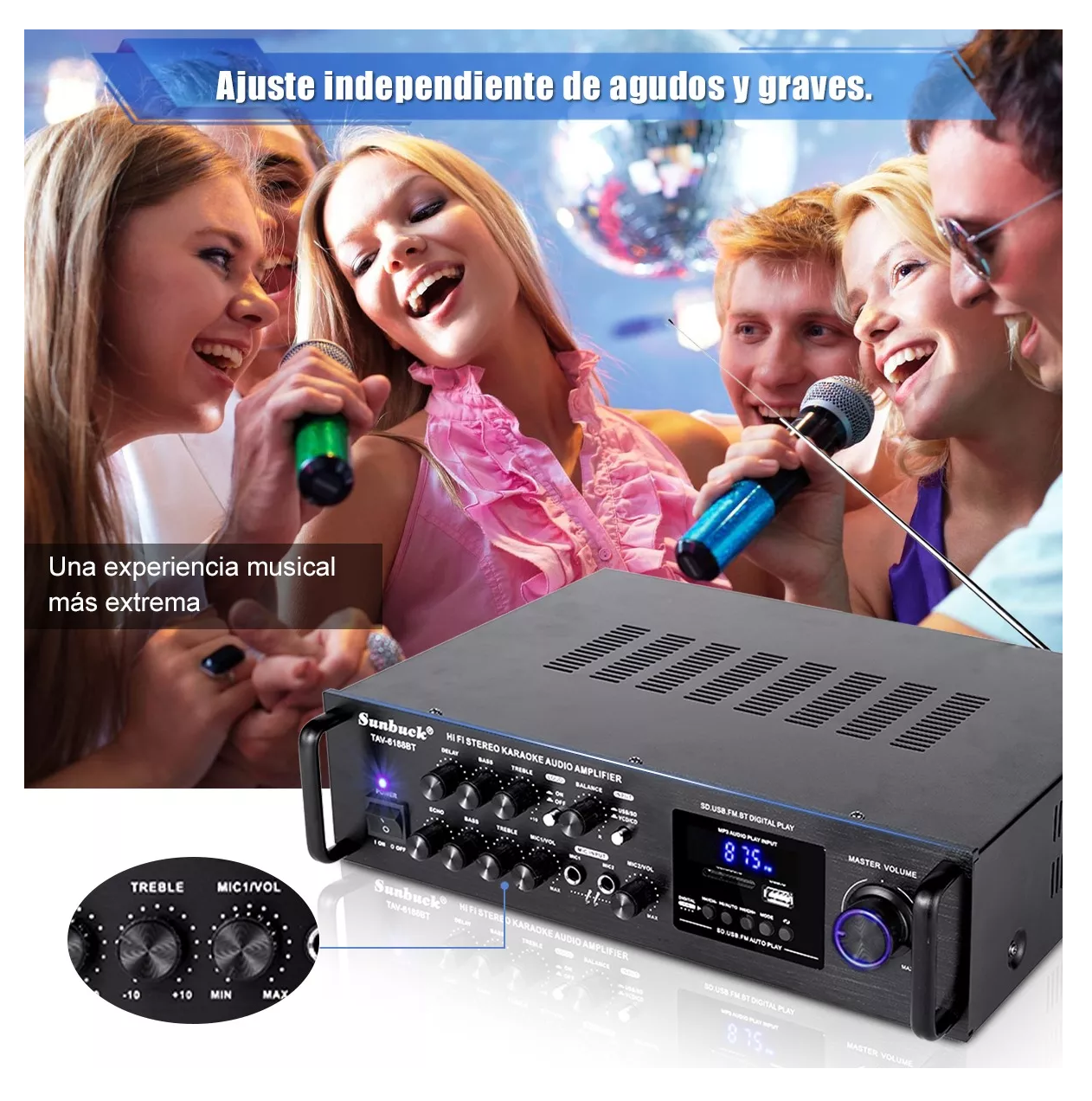 Foto 3 pulgar | Amplificador De Audio Bluetooth Sunbuck 6188bt Estereo Casa