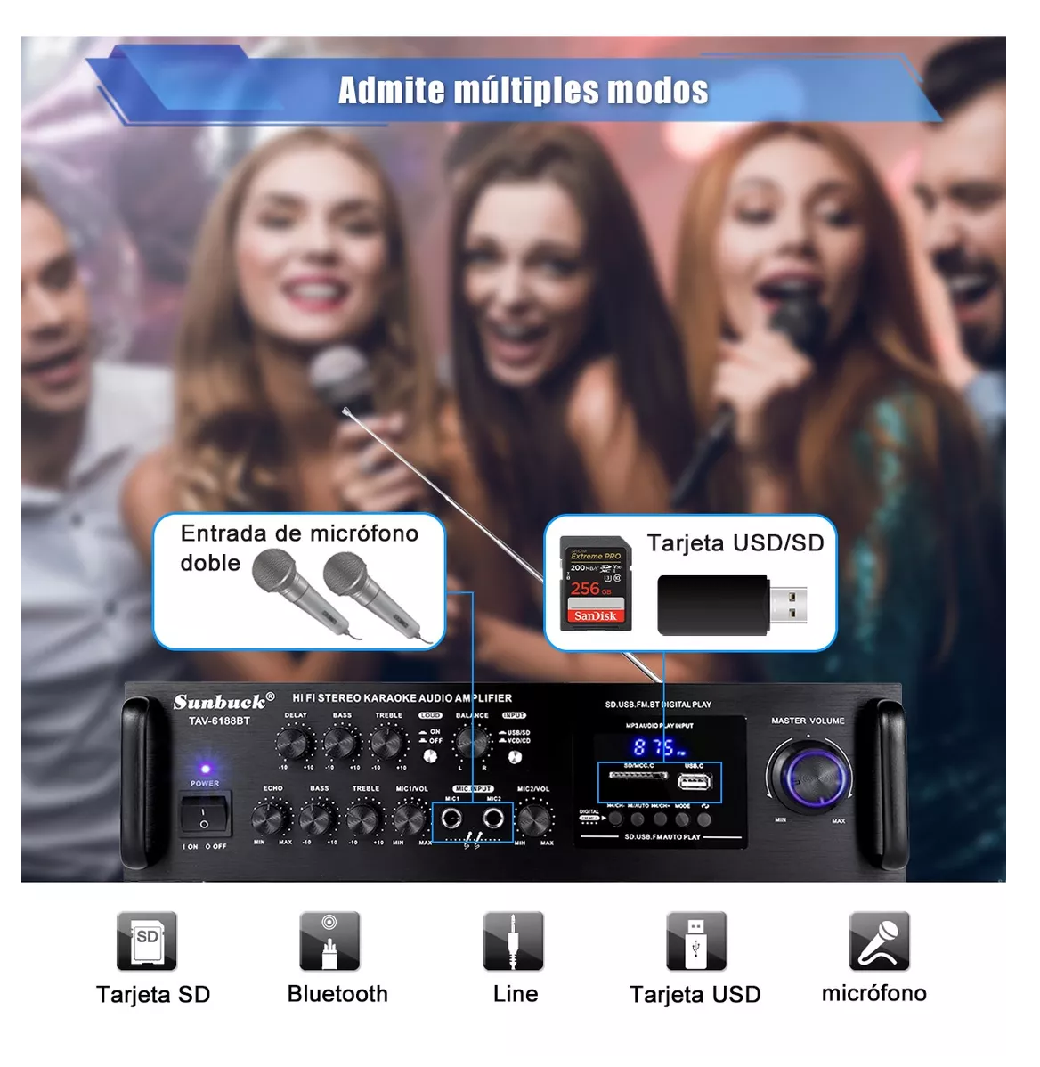 Foto 4 pulgar | Amplificador De Audio Bluetooth Sunbuck 6188bt Estereo Casa