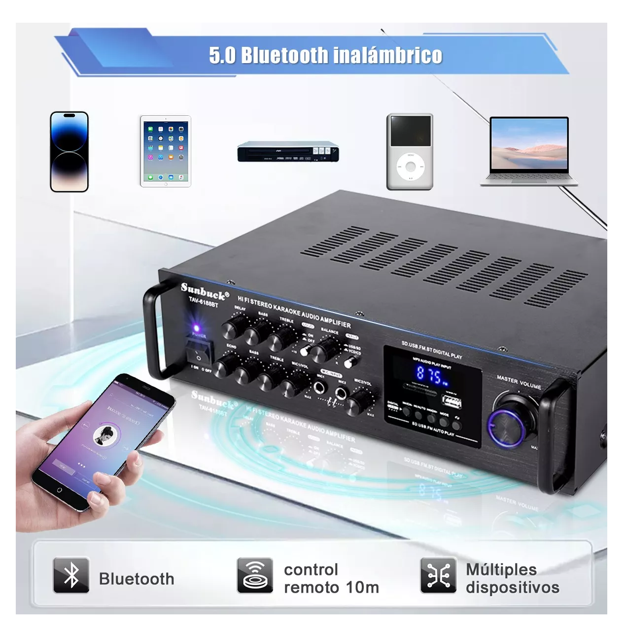 Foto 5 pulgar | Amplificador De Audio Bluetooth Sunbuck 6188bt Estereo Casa