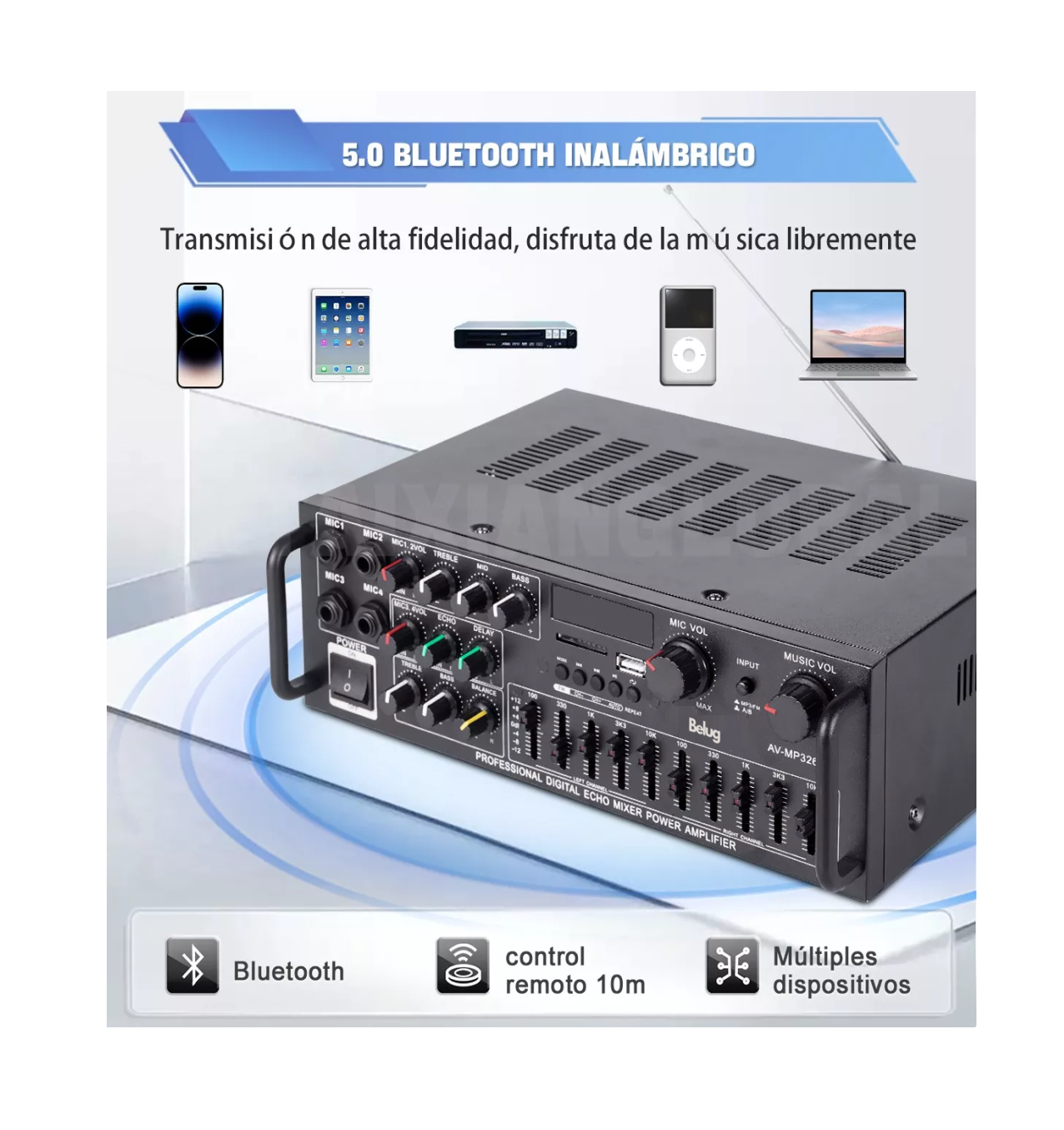 Foto 5 pulgar | Amplificador De Audio Para Auto Casa Bluetooth Negro