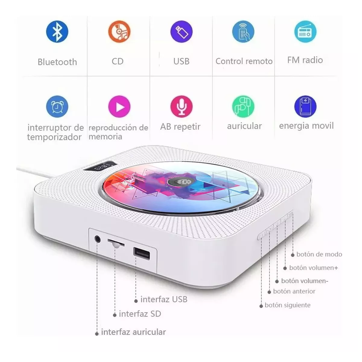 Foto 3 | Reproductor de CD Bluetooth Pantalla LED Player Eo Safe Imports Esi-6406 color Blanco