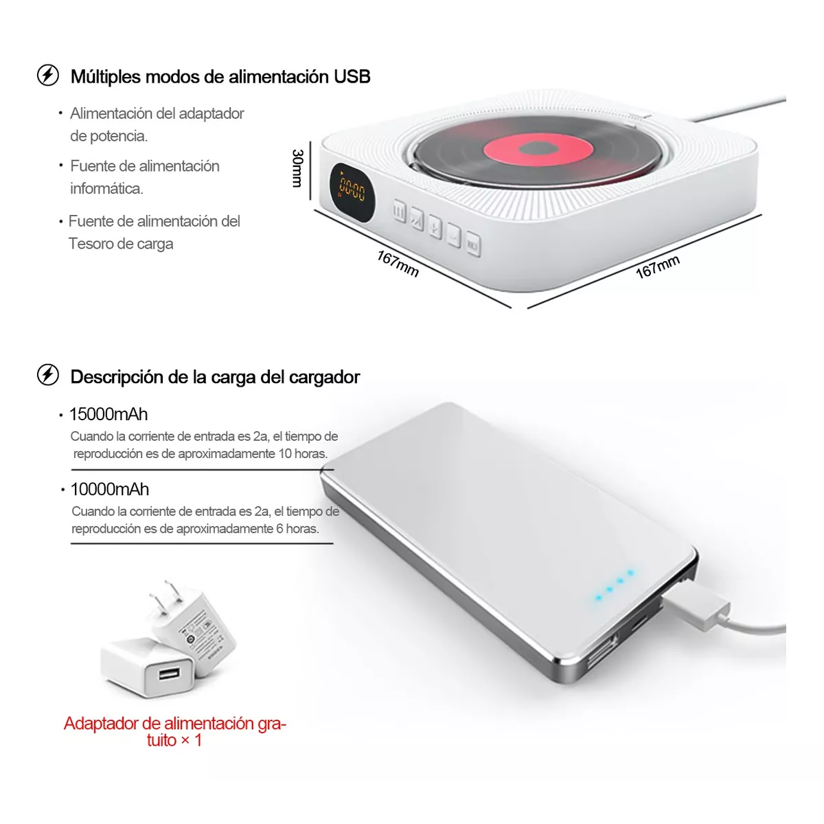 Foto 3 | Reproductor de Cd Eo Safe Imports Negro con Bluetooth