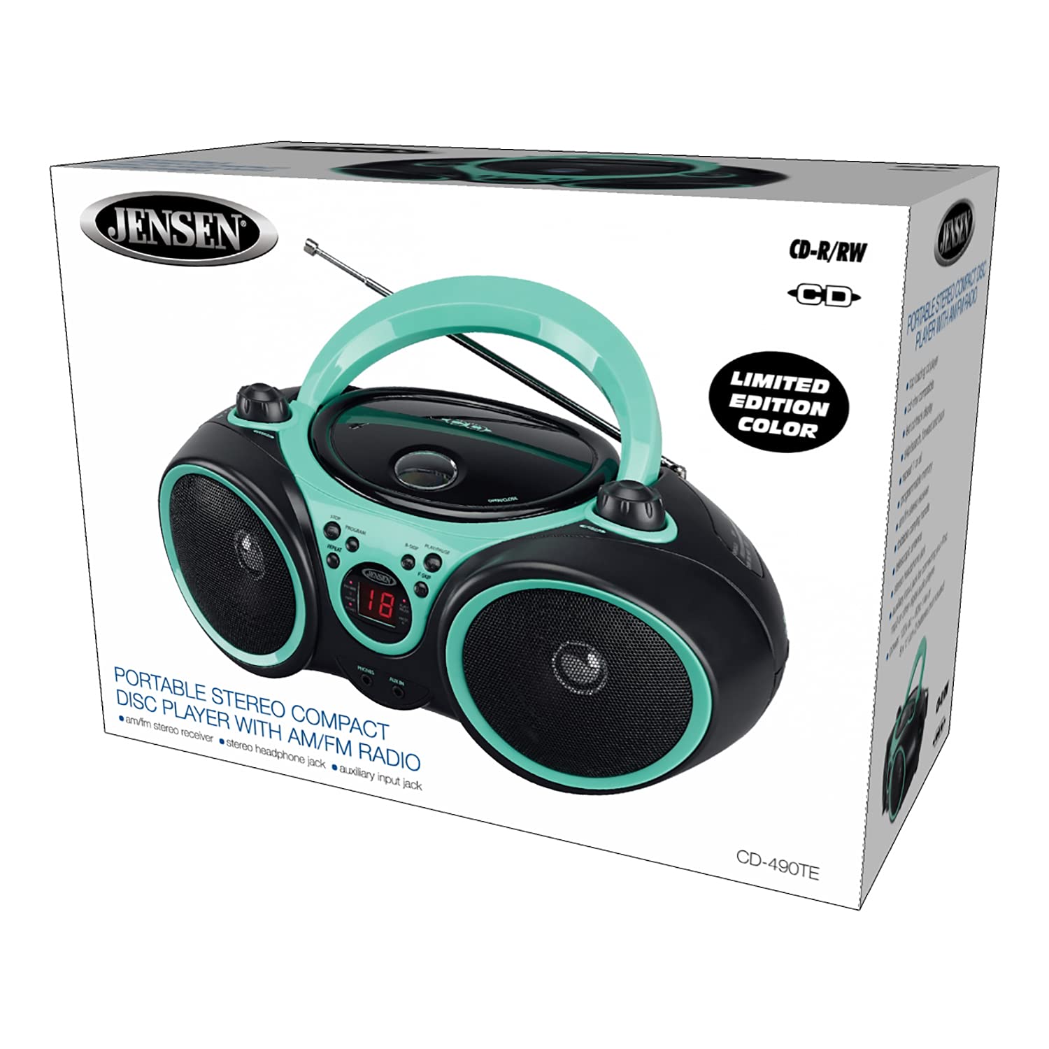 Foto 7 pulgar | Reproductor De Cd Portátil Jensen Cd-490 Con Radio Am/fm Aqua Teal - Venta Internacional.