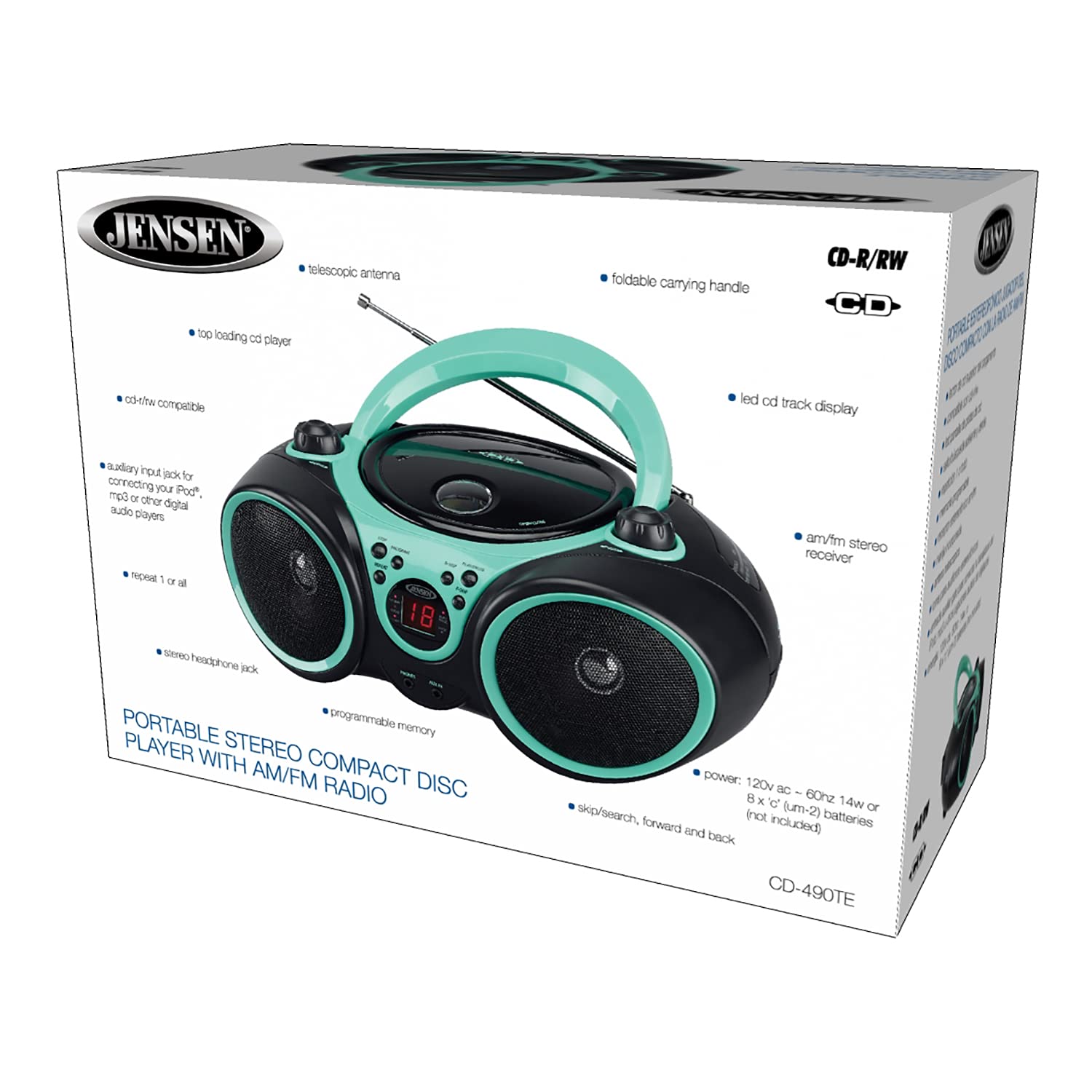 Foto 8 pulgar | Reproductor De Cd Portátil Jensen Cd-490 Con Radio Am/fm Aqua Teal - Venta Internacional.