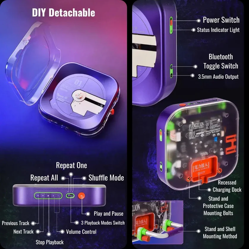 Foto 5 pulgar | Reproductor Portátil De Cds Con Batería Recargable Eva-01 Purple