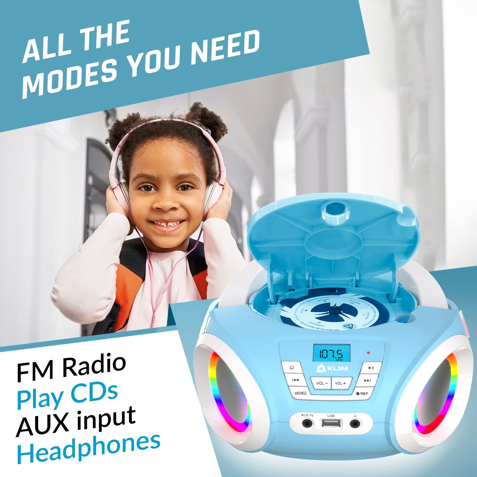 Foto 4 pulgar | Reproductor De Cd Portátil Klim Candy Kids Boombox Con Radio Fm Blue - Venta Internacional.