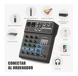 Foto 3 | Mezclador de Audio Bluetooth 4 Canales de Consola Tarjeta Negro