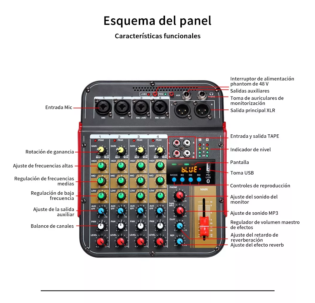 Foto 3 pulgar | Mezclador de Audio Consola Bluetooth Usb Mixer de 6 Canales