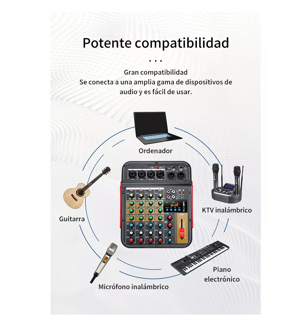 Foto 5 | Mezclador de Audio Consola Bluetooth Usb Mixer de 6 Canales