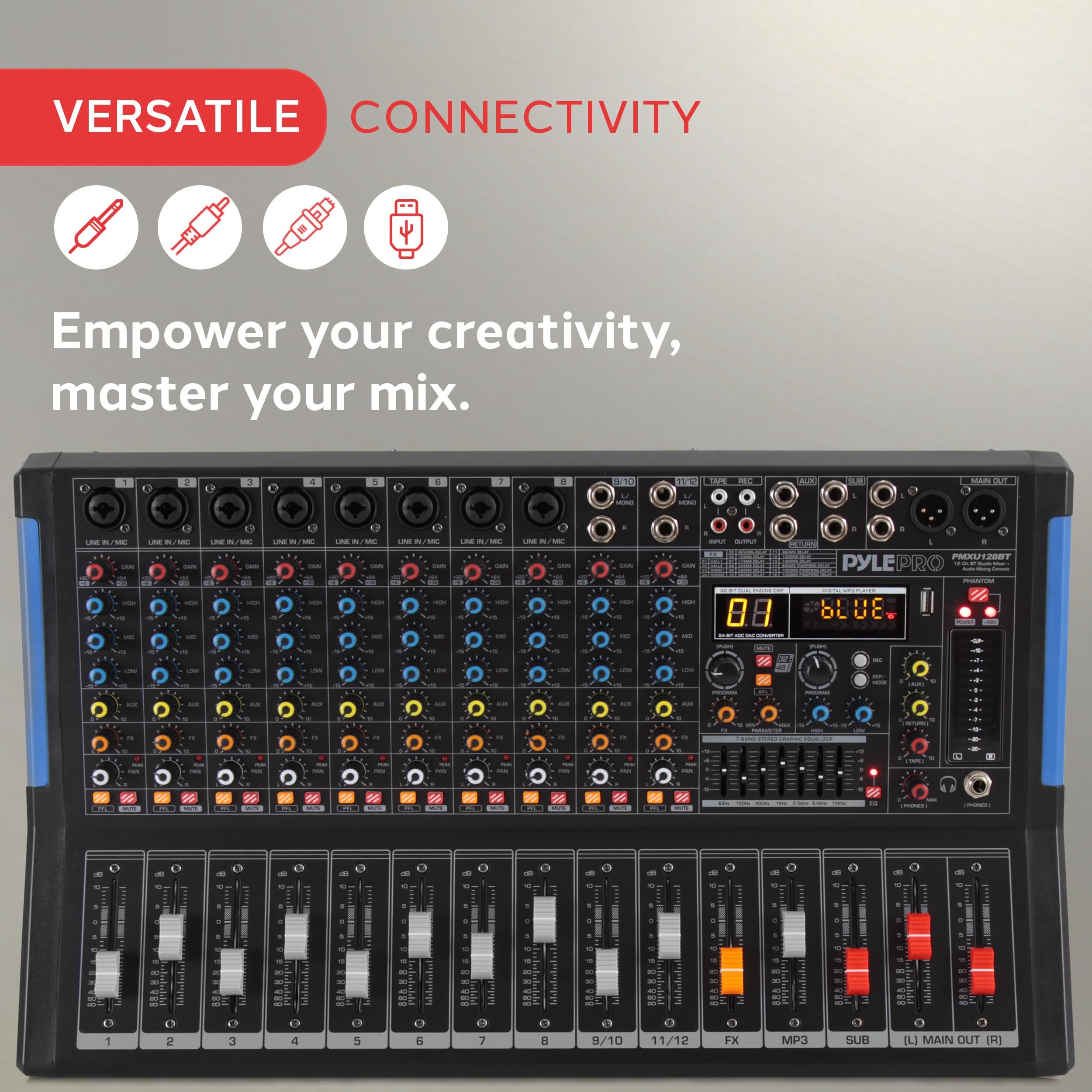 Foto 5 | Mezclador De Audio De Estudio Bluetooth Pyle Pmxu128bt De 12 Canales - Venta Internacional.