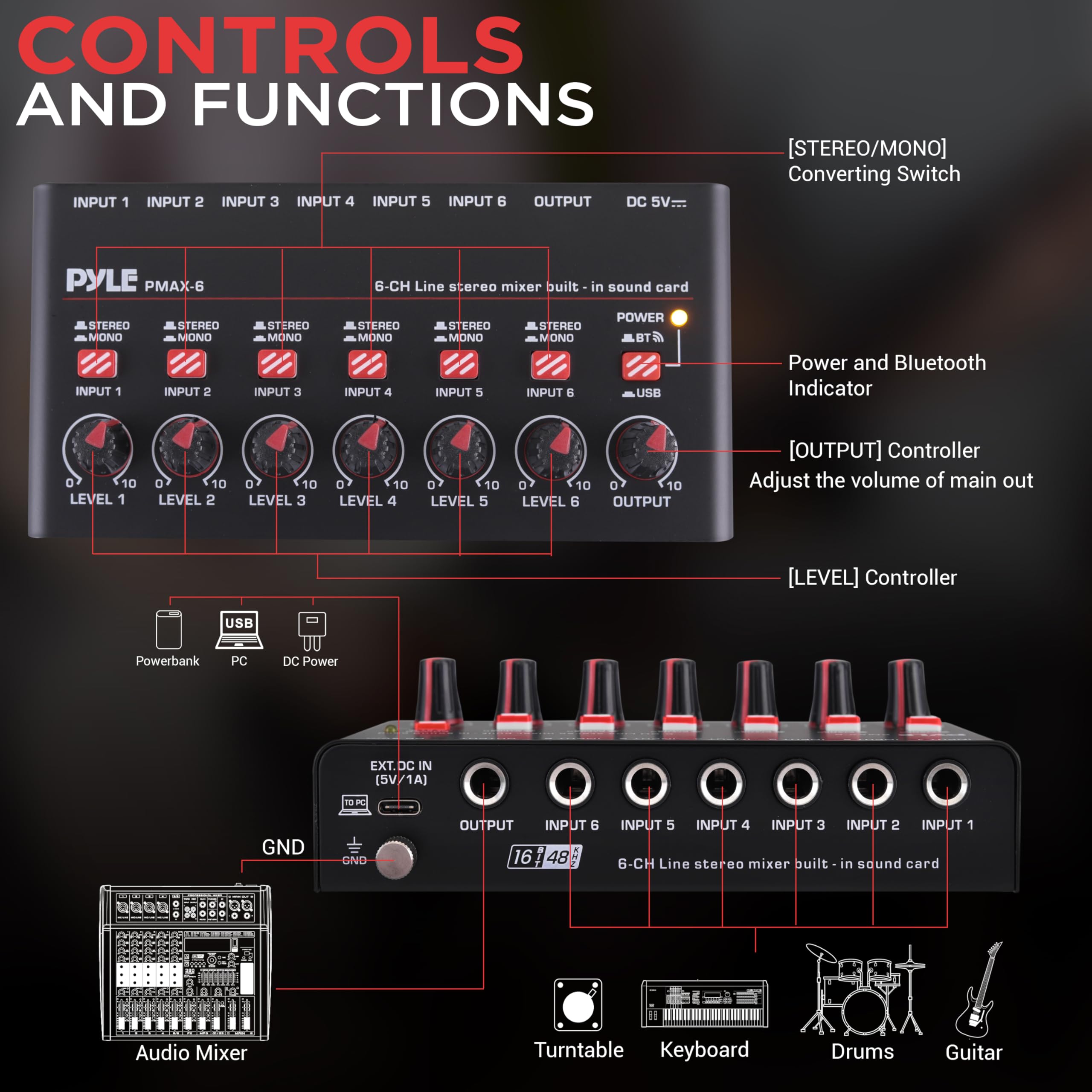 Foto 2 | Mezclador Inalámbrico Bt Streaming Mini Line Pyle Pmax6 De 6 Canales - Venta Internacional.