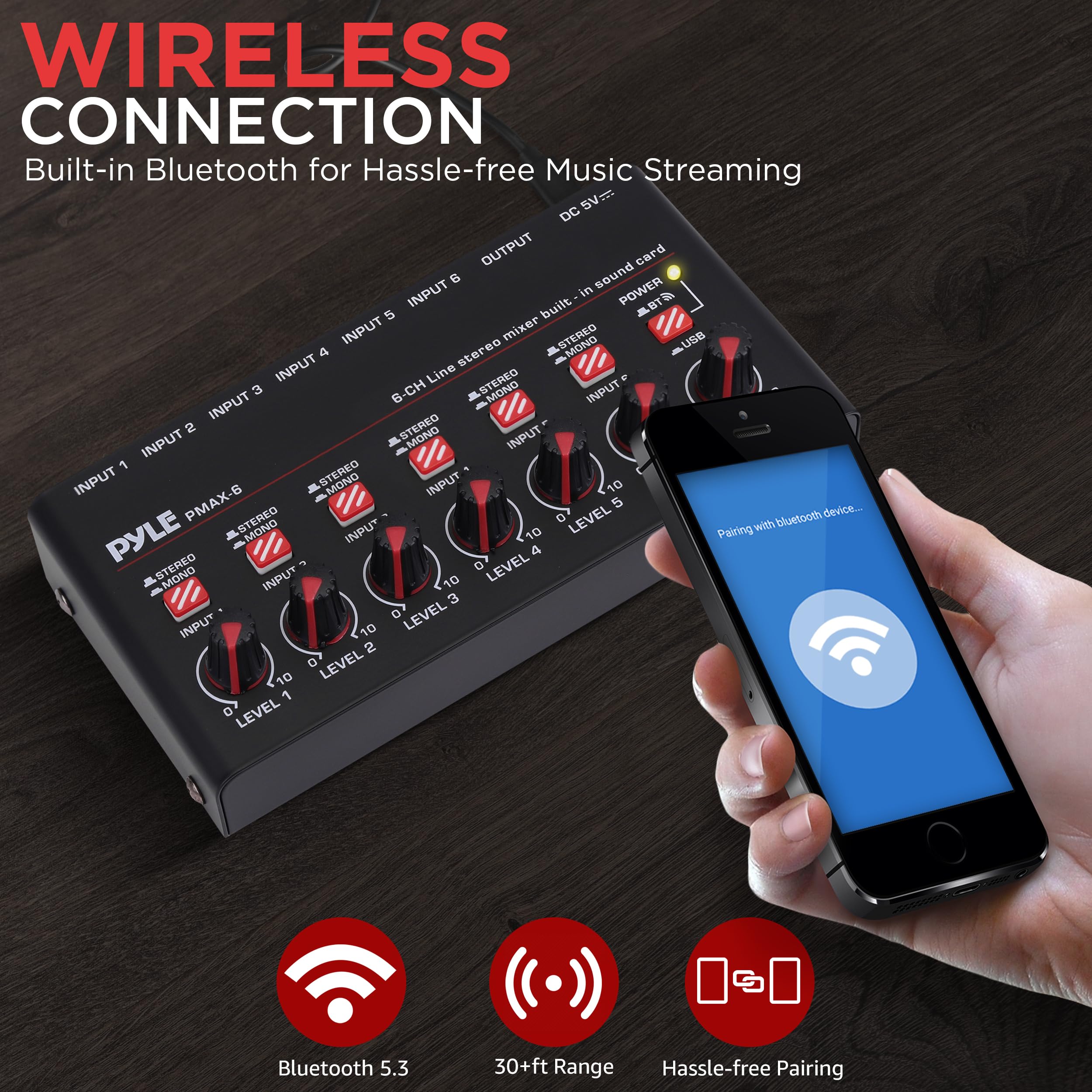 Foto 5 | Mezclador Inalámbrico Bt Streaming Mini Line Pyle Pmax6 De 6 Canales - Venta Internacional.
