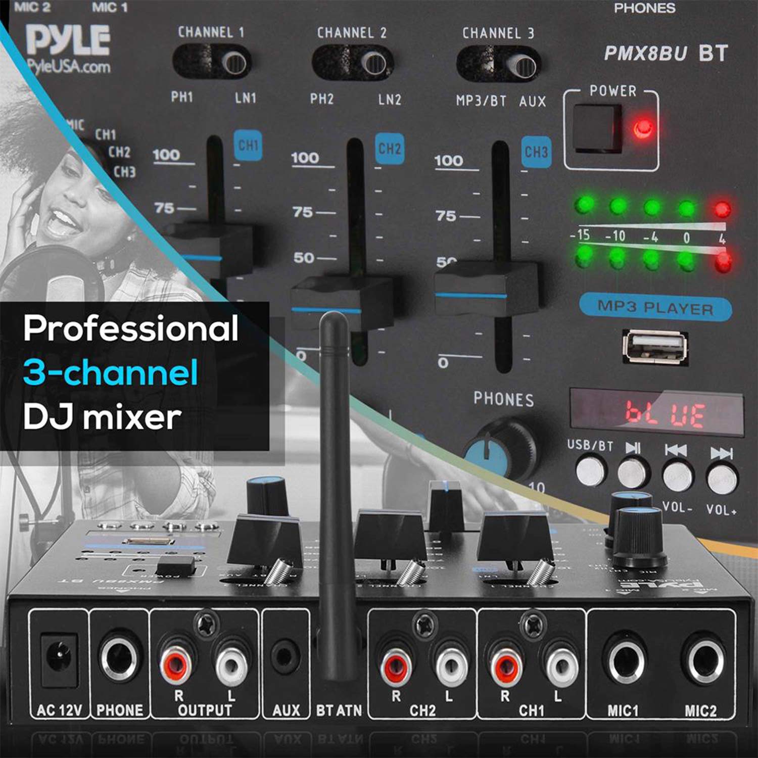 Foto 3 | Controlador De Mezcla De Sonido Para Dj Pyle Pmx8bu Bluetooth De 3 Canales - Venta Internacional.