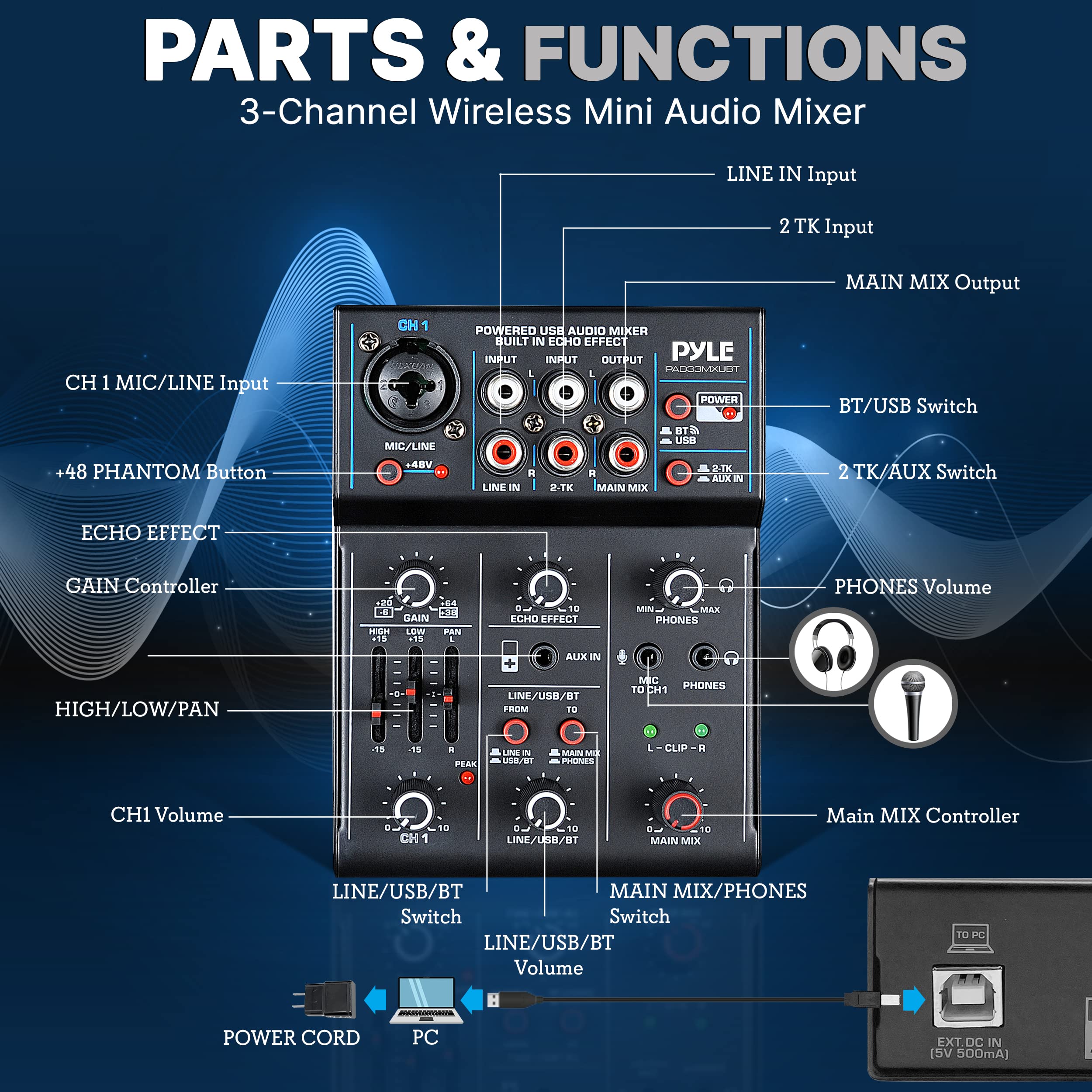 Foto 3 pulgar | Mezclador De Audio Inalámbrico Para Dj Pyle Pad33mxubt Bluetooth 5.0 - Venta Internacional.