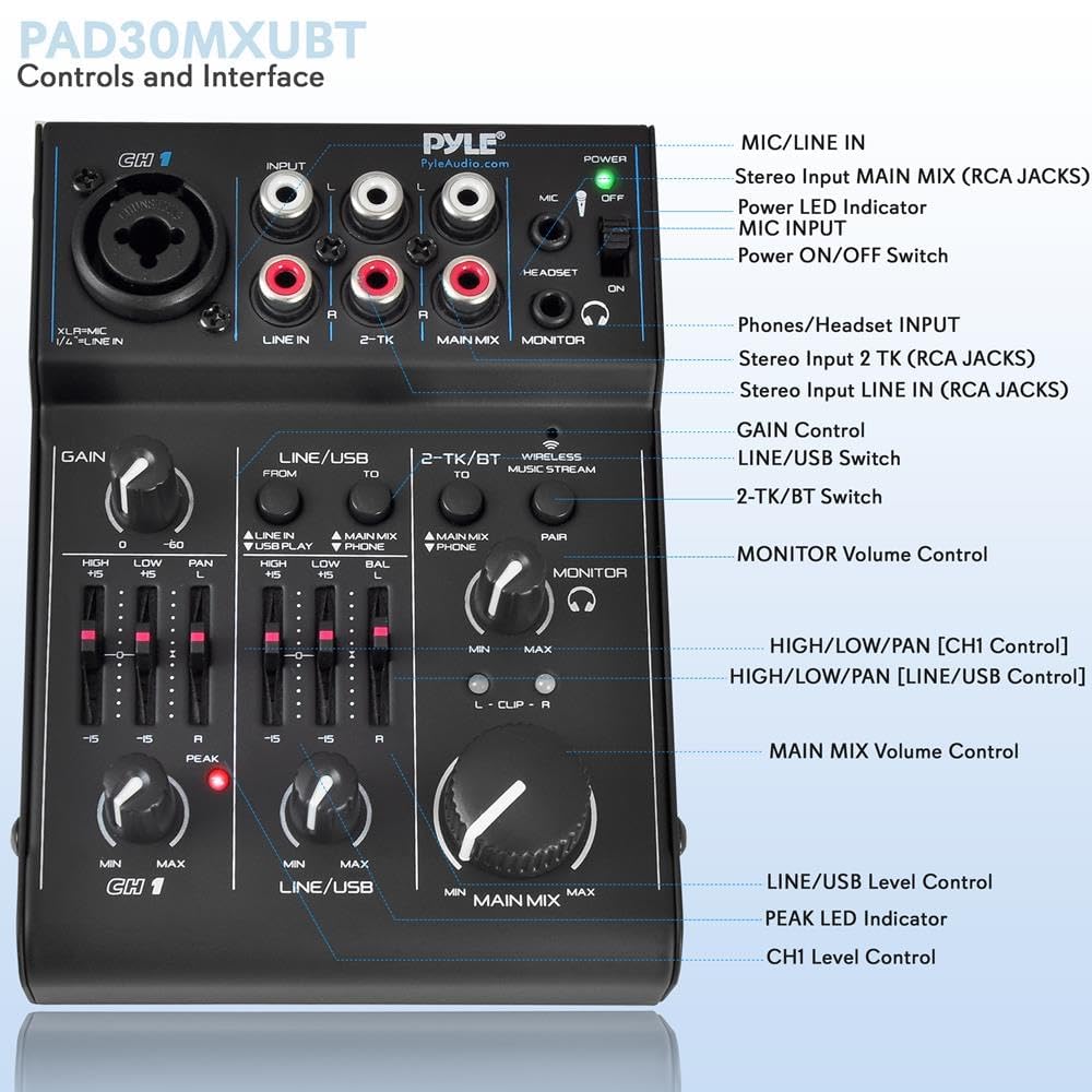 Foto 3 pulgar | Mezclador De Audio Bluetooth Pyle Pad30mxubt De 3 Canales Con Usb - Venta Internacional.