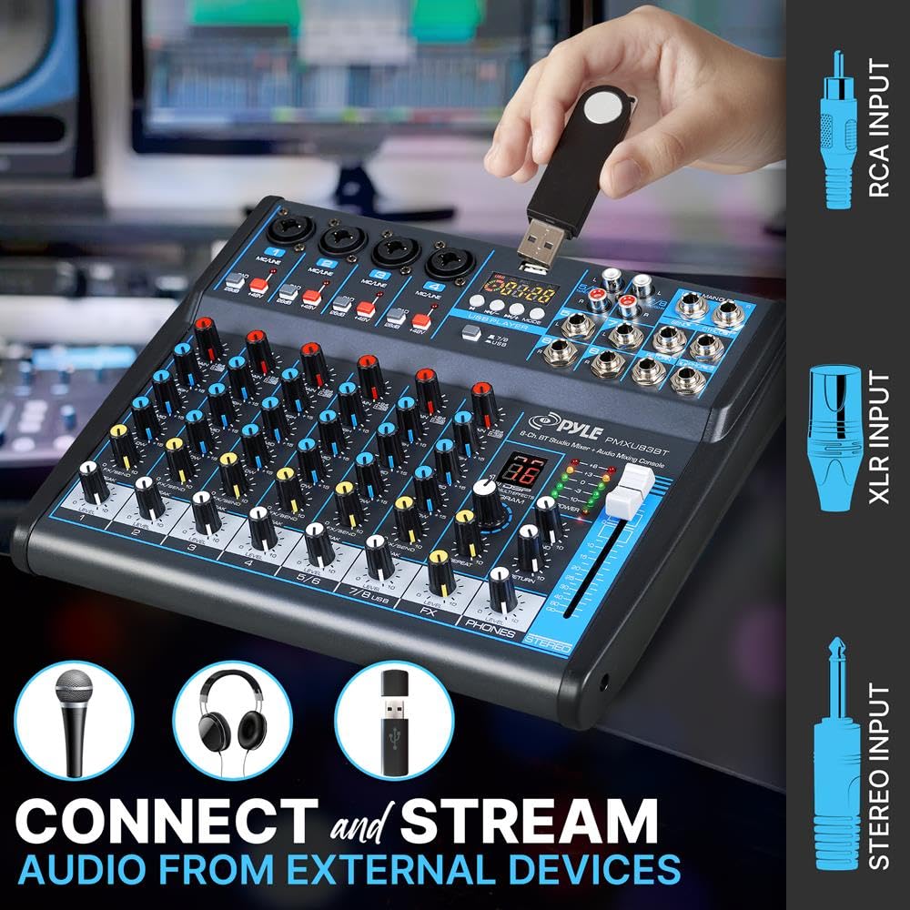 Foto 4 pulgar | Mezclador De Audio Pyle Pmxu83bt 8 Canales Usb Bluetooth Mp3 Negro - Venta Internacional.
