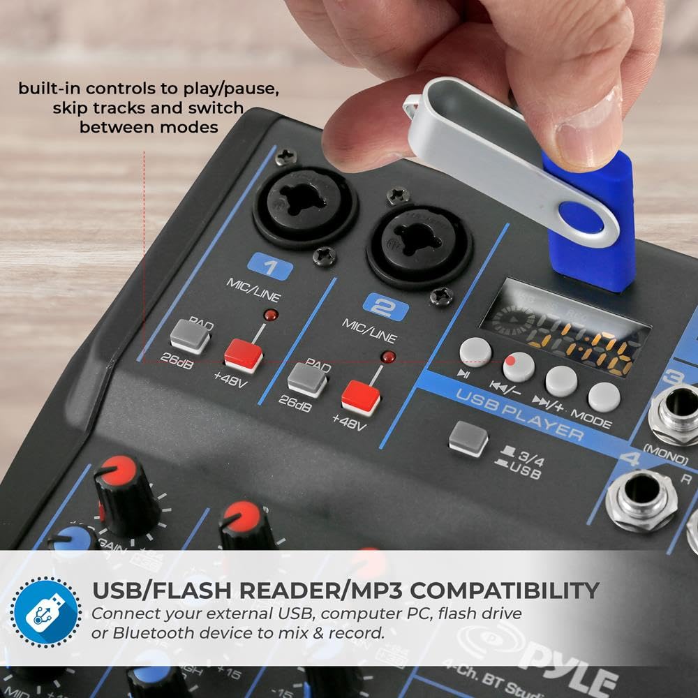 Foto 5 | Mezclador De Audio Pyle Pmxu43bt.5 4 Canales Usb Bluetooth Mp3 - Venta Internacional.