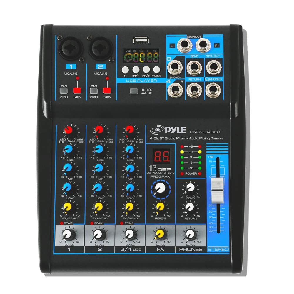 Foto 2 | Mezclador De Audio Pyle Pmxu43bt 4 Canales Usb Bluetooth Mp3 48v - Venta Internacional.