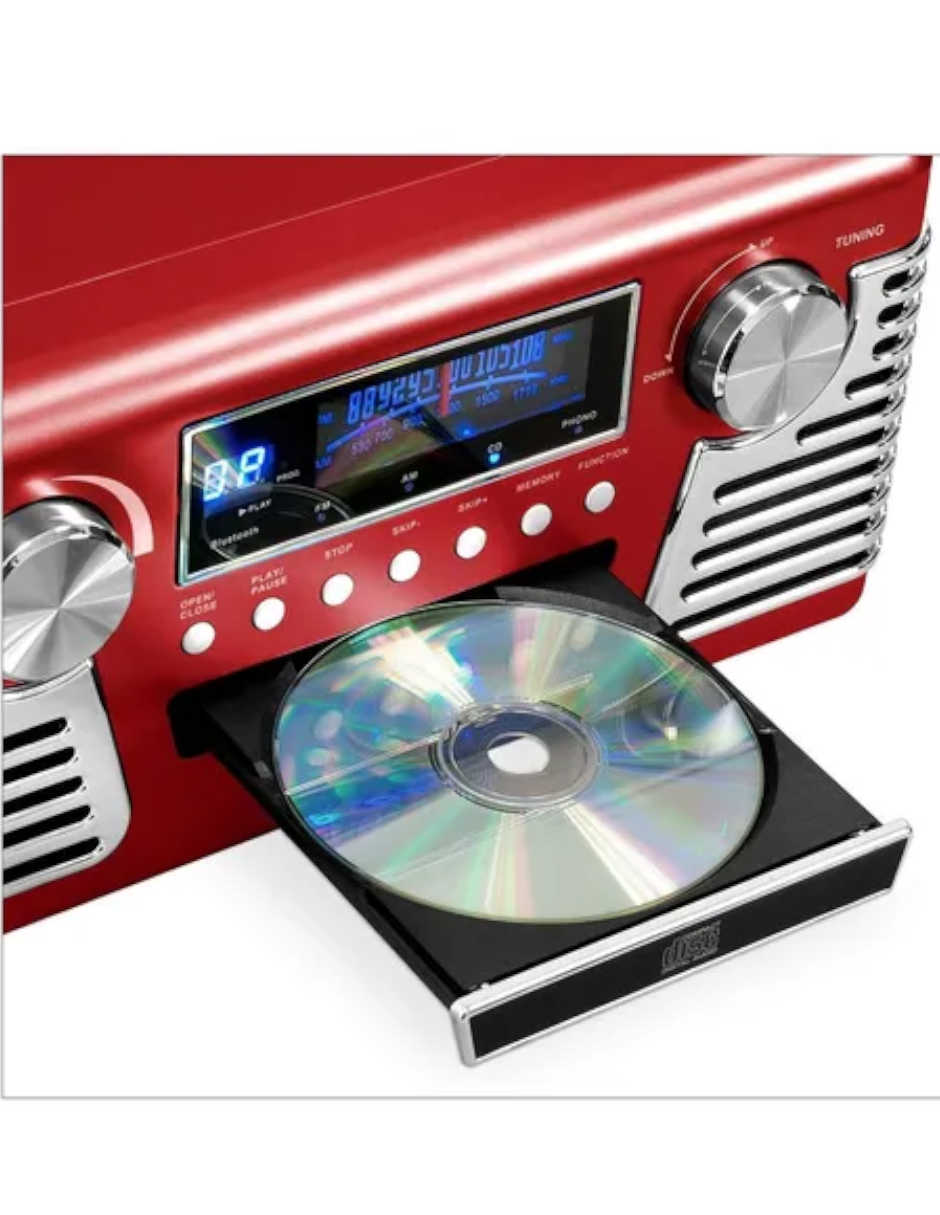 Foto 3 | Tornamesa Bt Stereo Cd Player Victrola color Rojo