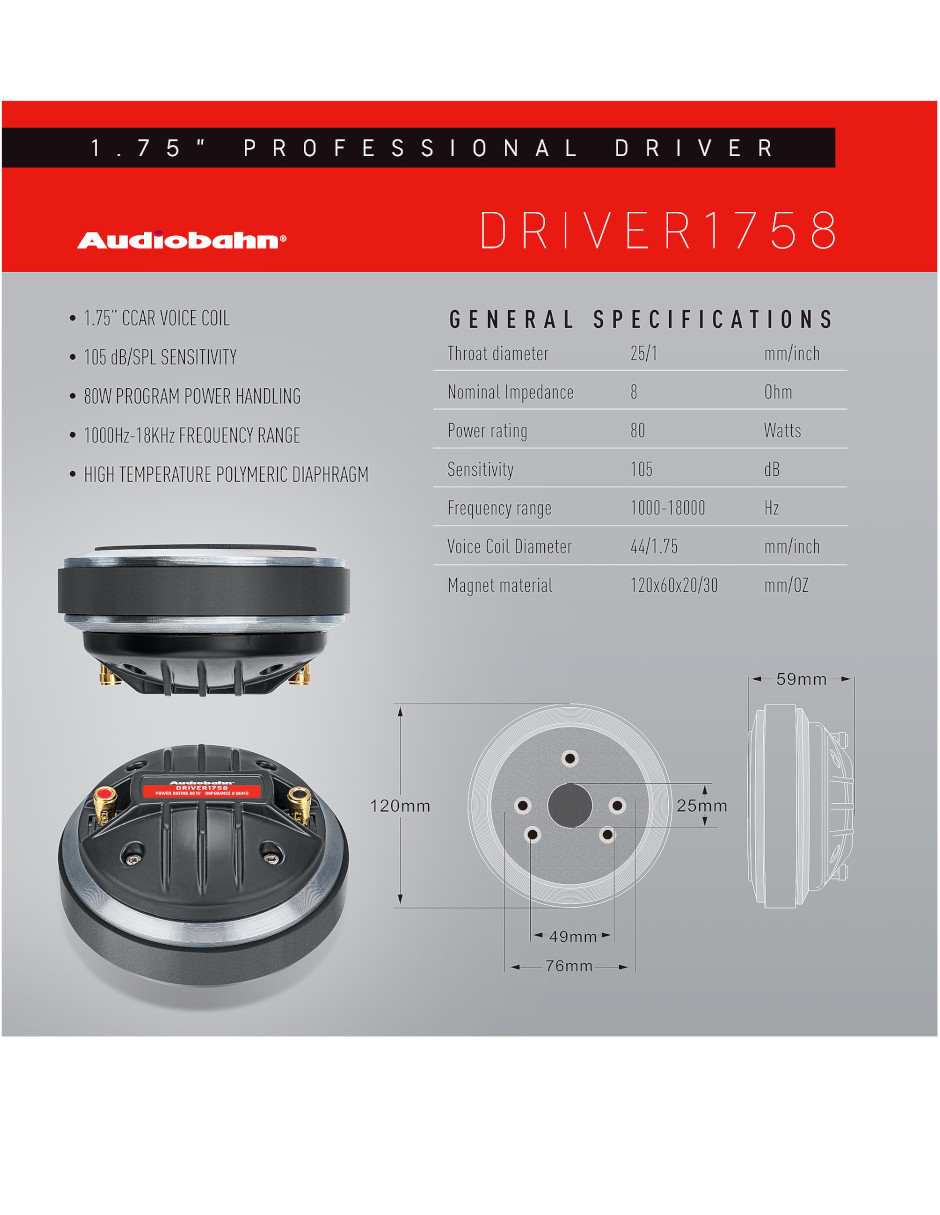 Foto 4 pulgar | Driver De Reemplazo 1.75'' Audiobahn Driver1758