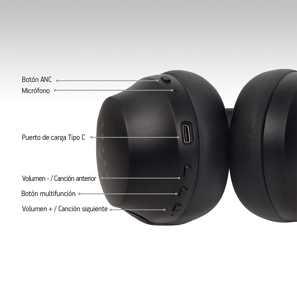 Foto 7 pulgar | Audífonos Inalámbricos Bluetooth Diadema Cancelación Activa de Ruido Akane Negro 83214-bl