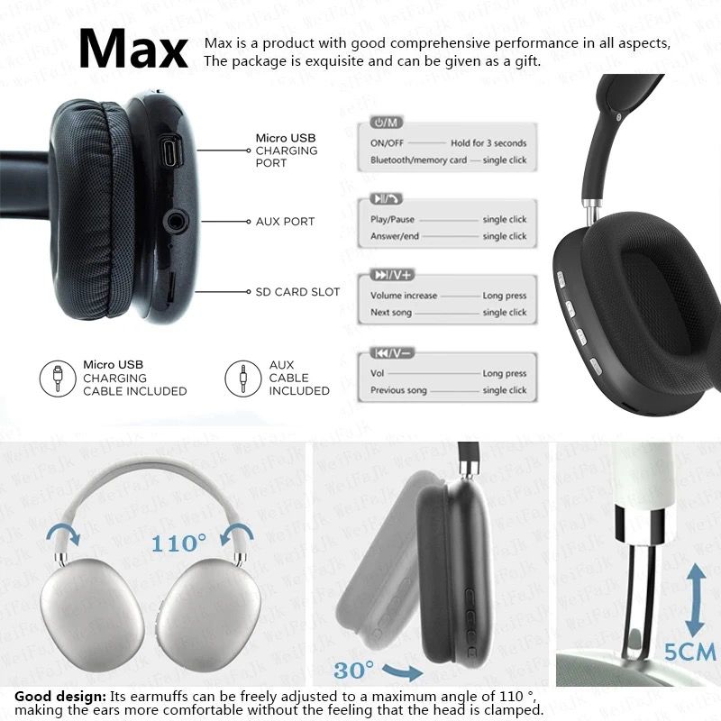 Foto 8 pulgar | Auriculares Supraaurales Bluetooth P9 Pro Max con Cancelación de Ruido - Venta Internacional