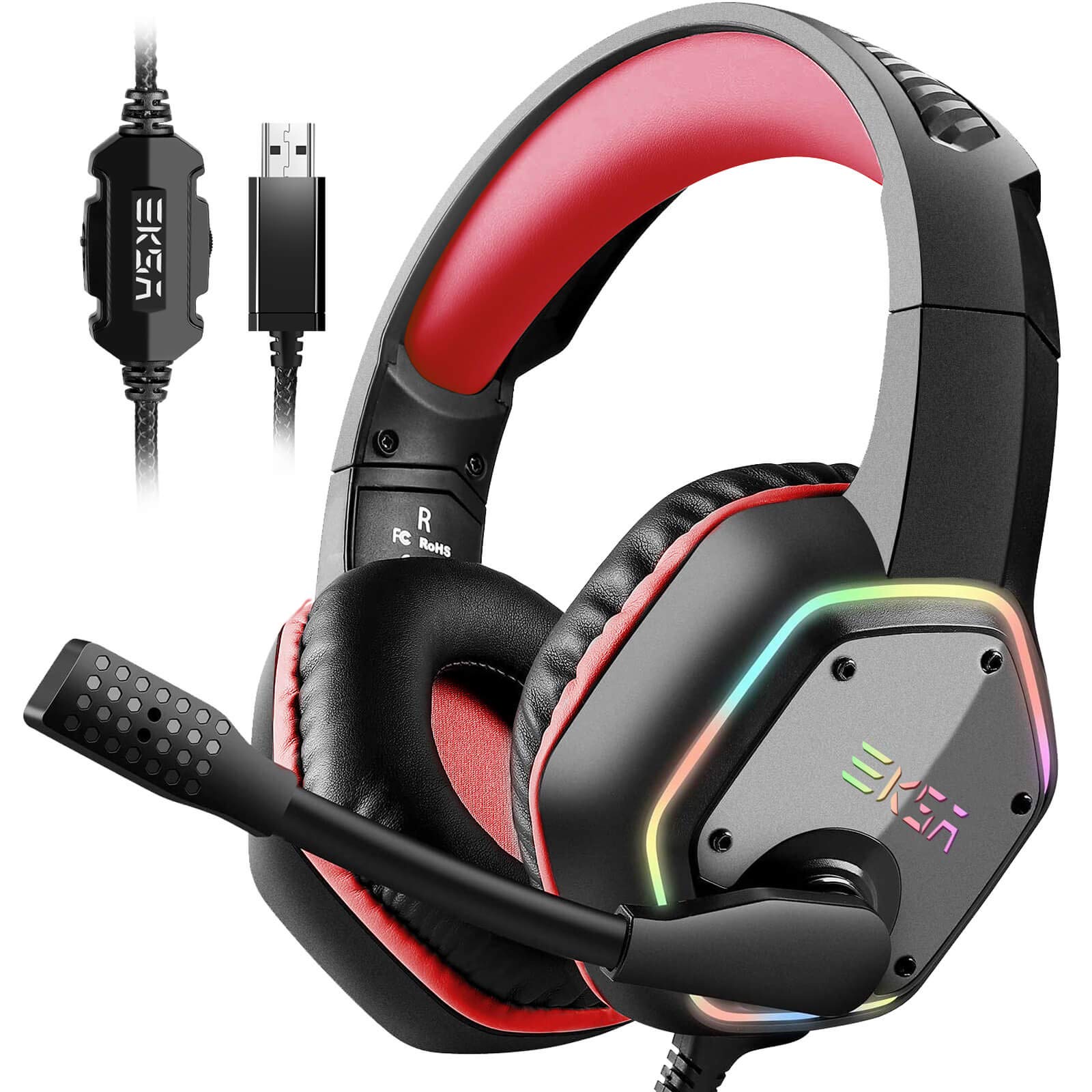 Foto 2 pulgar | Auriculares Para Juegos Eksa E1000 Con Micrófono Con Cancelación De Ruido Y Luz Rgb - Venta Internacional.