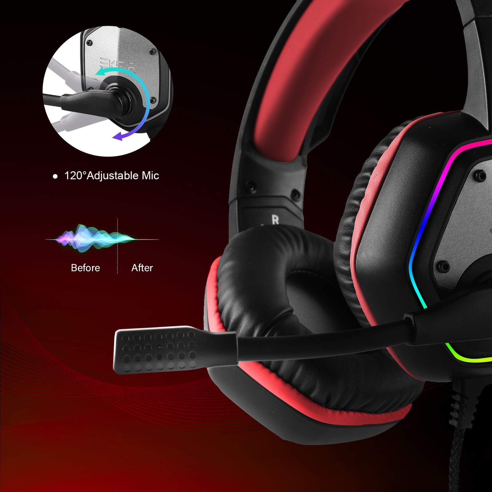 Foto 6 pulgar | Auriculares Para Juegos Eksa E1000 Con Micrófono Con Cancelación De Ruido Y Luz Rgb - Venta Internacional.