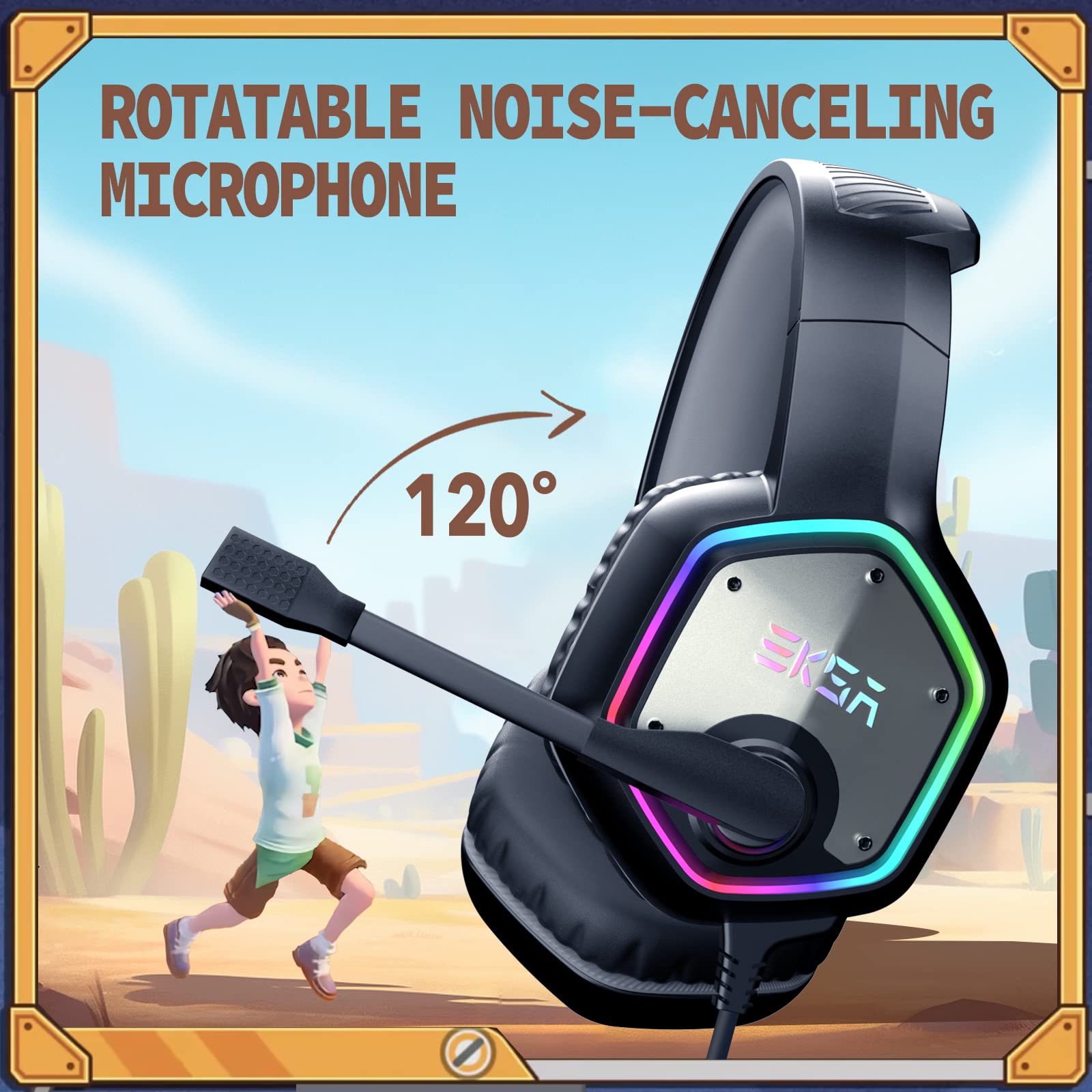 Foto 5 | Auriculares Para Juegos Eksa Micrófono Con Cancelación De Ruido Rgb Gris Claro-sandrock - Venta Internacional.