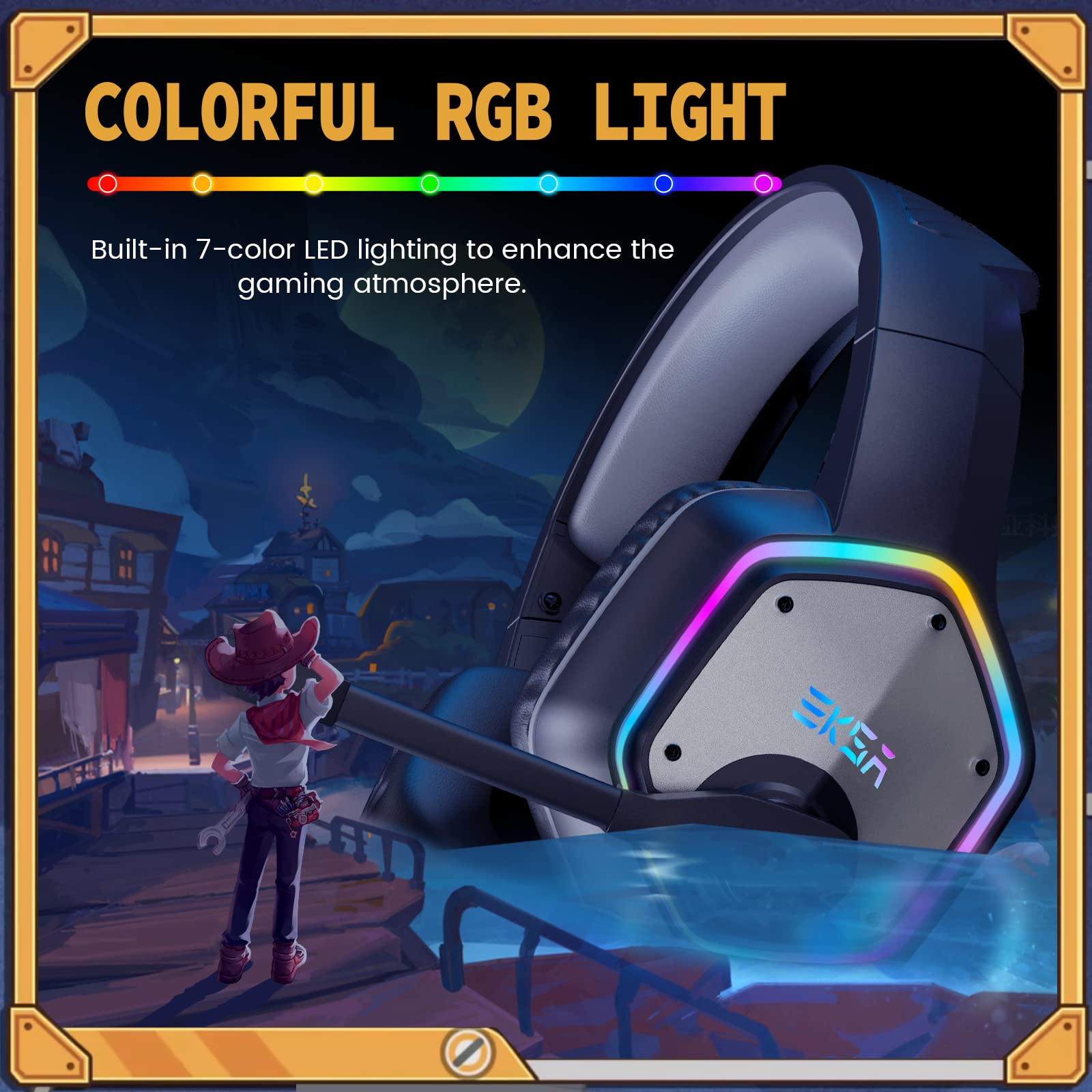 Foto 6 | Auriculares Para Juegos Eksa Micrófono Con Cancelación De Ruido Rgb Gris Claro-sandrock - Venta Internacional.
