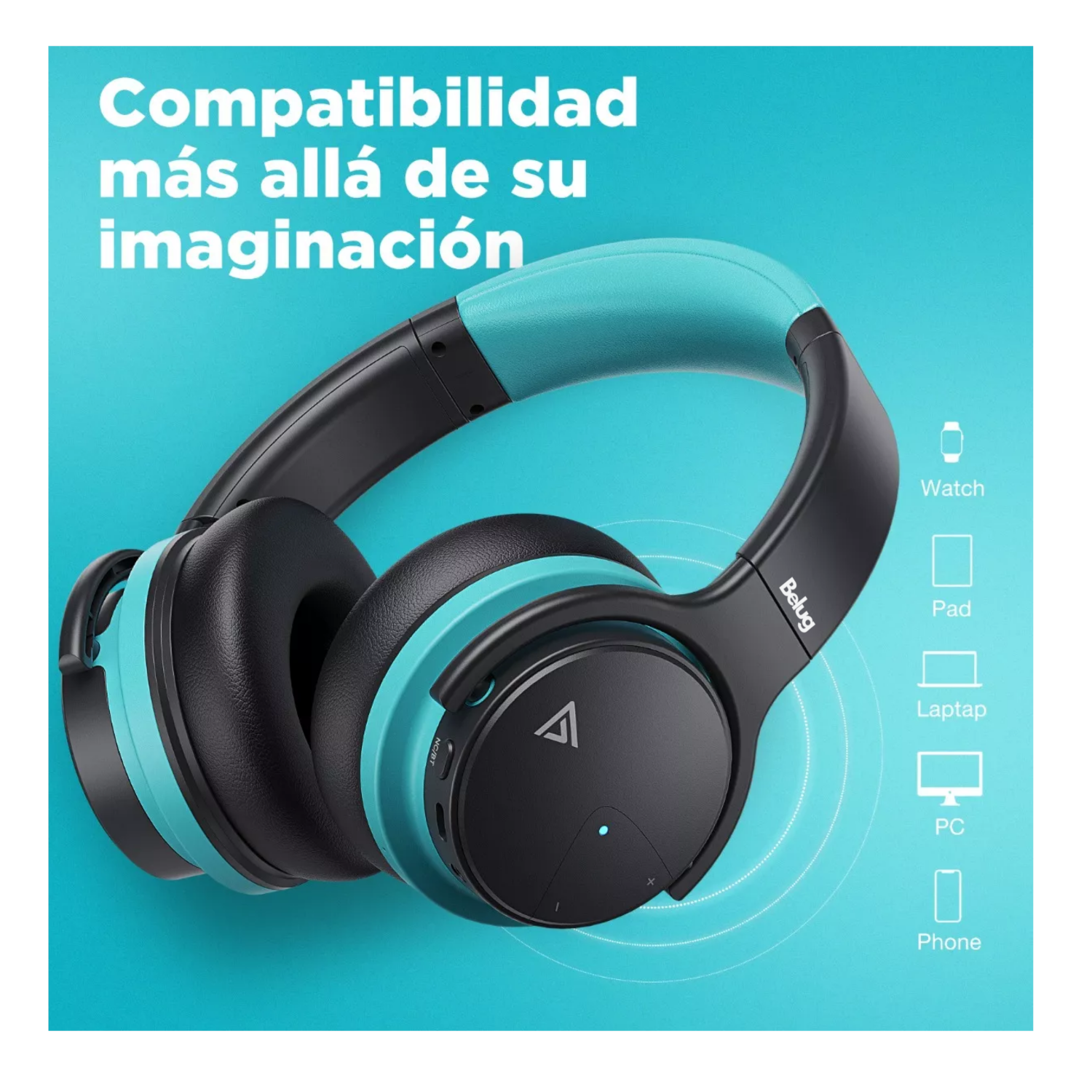 Foto 5 pulgar | Audífonos Bluetooth Con Cancelación De Ruido Belug Azul Cielo/negro