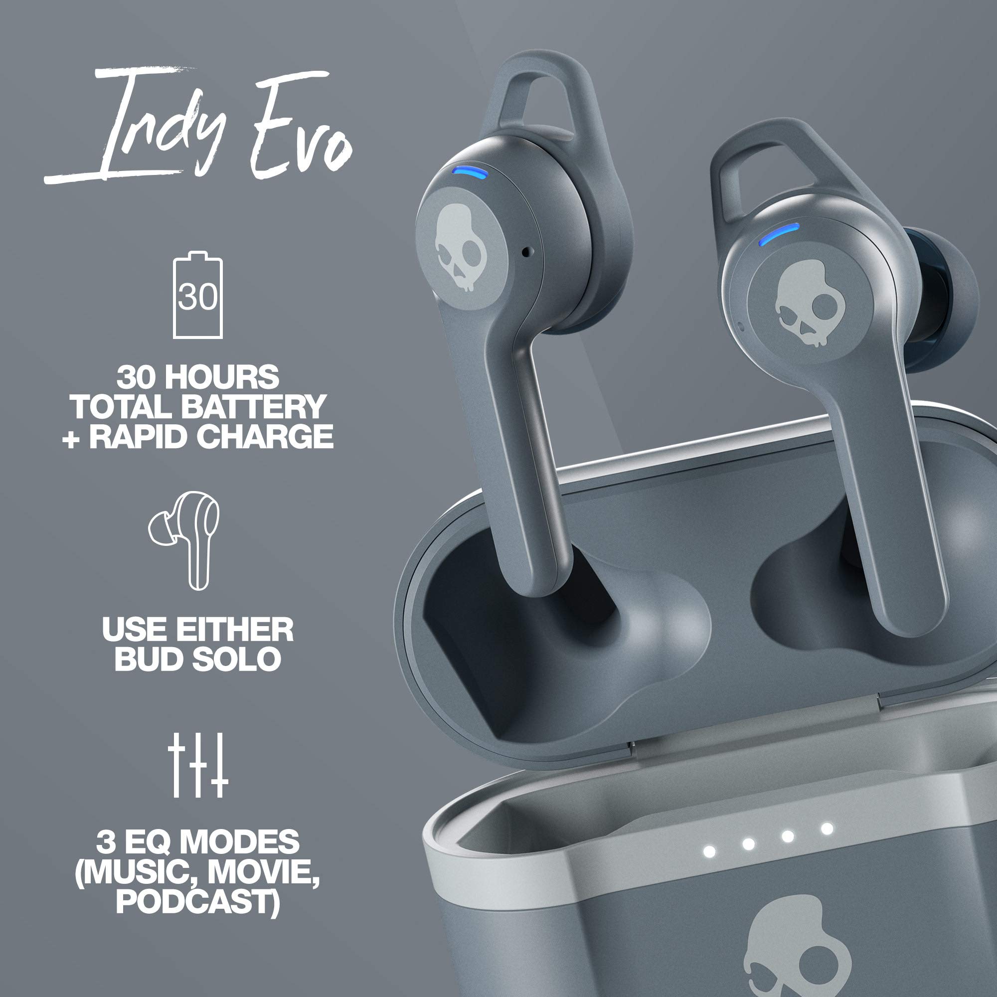 Foto 4 pulgar | Auriculares Inalámbricos Skullcandy Indy Evo Con Batería De 30 Horas, Color Gris - Venta Internacional.