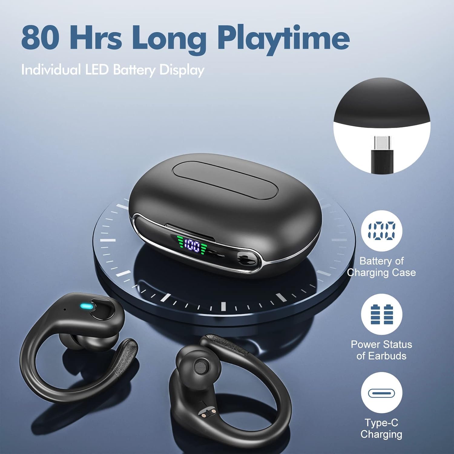 Foto 5 pulgar | Auriculares Inalámbricos Bluetooth 5.3 Hifi Stereo 80h Negros - Venta Internacional.