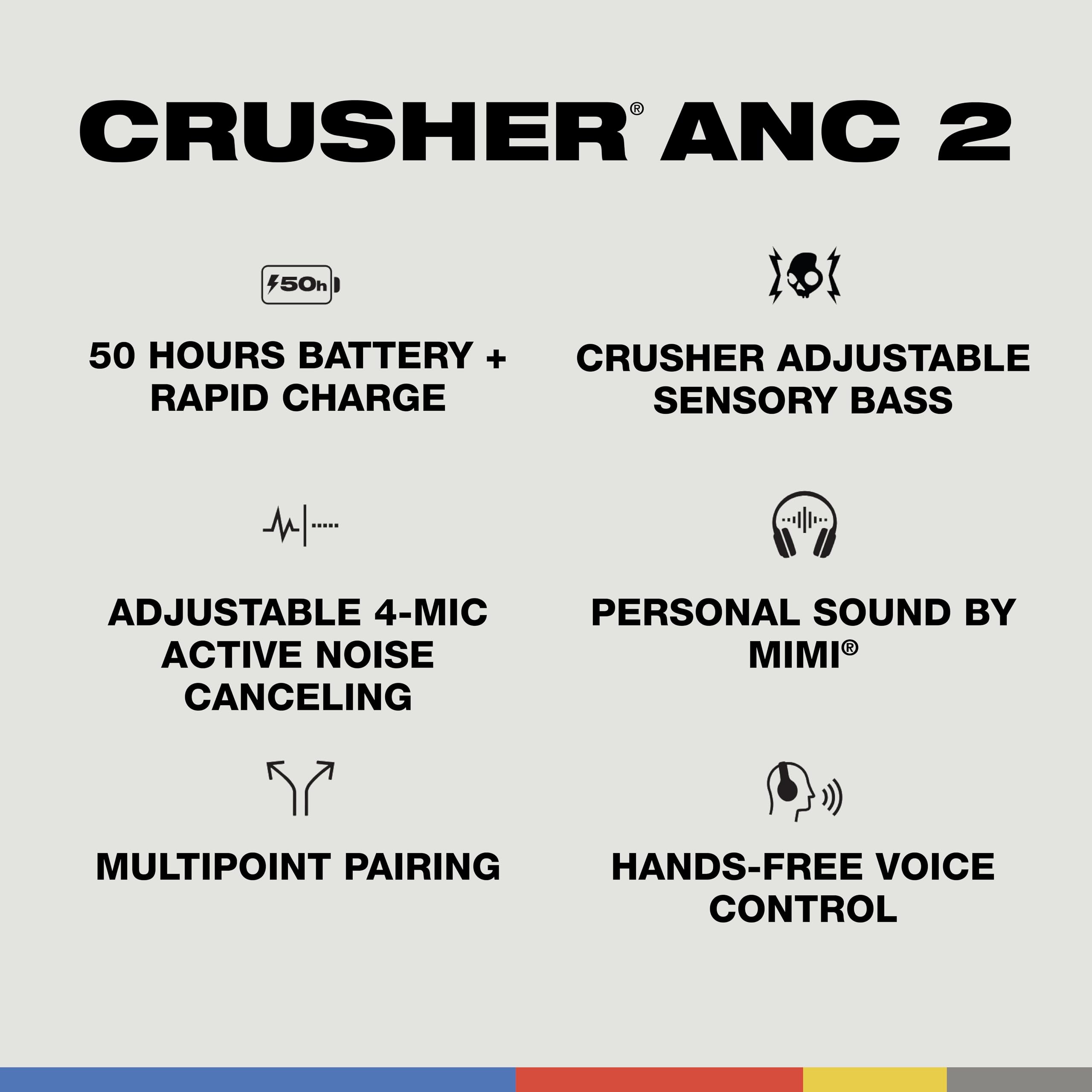 Foto 3 pulgar | Auriculares Skullcandy Crusher Anc 2 Para Colocar Sobre Las Orejas Con Bluetooth, Color Blanco - Venta Internacional.