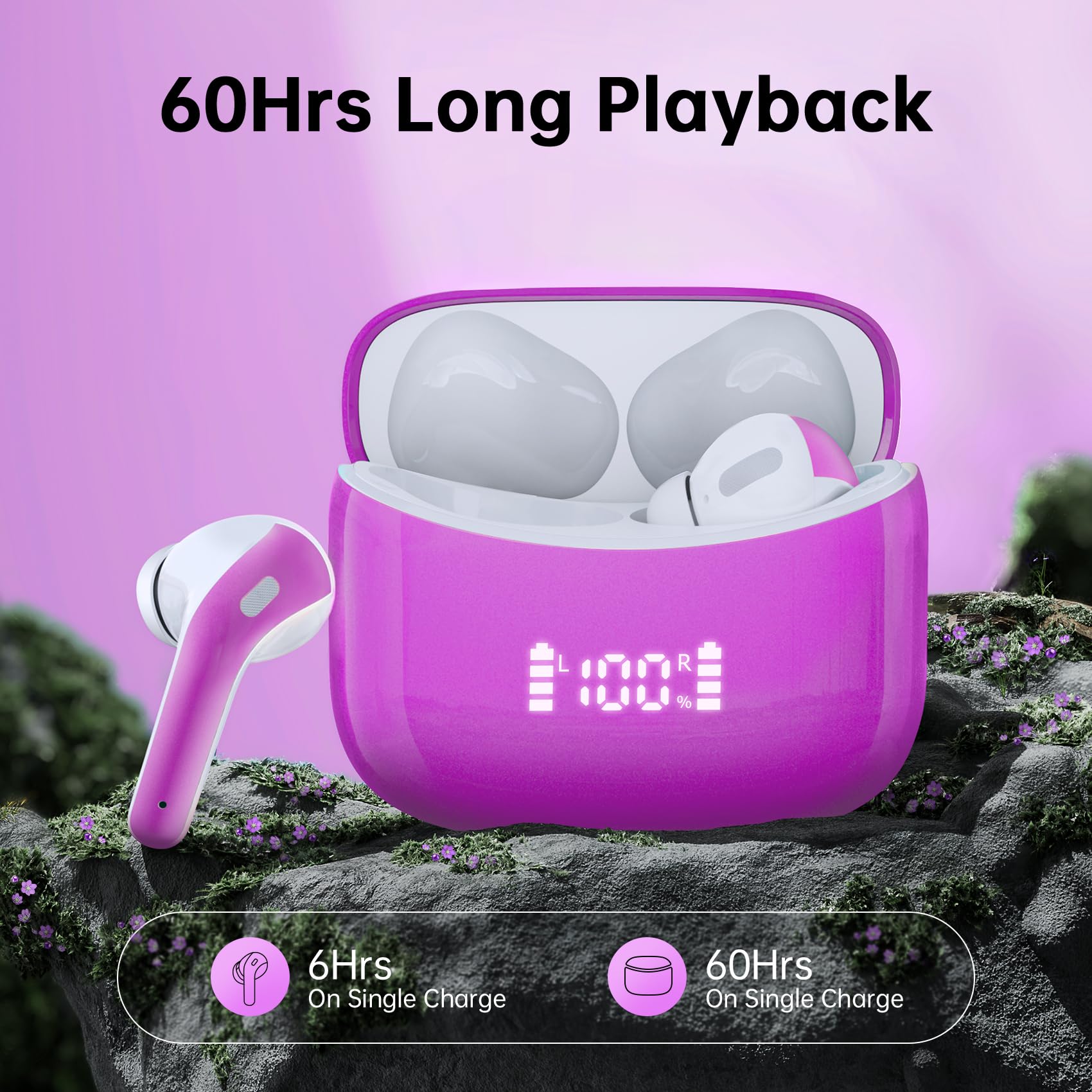 Foto 3 pulgar | Auriculares Inalámbricos Zingbird X15 Bluetooth 5.4 60h Playtime Purple - Venta Internacional.