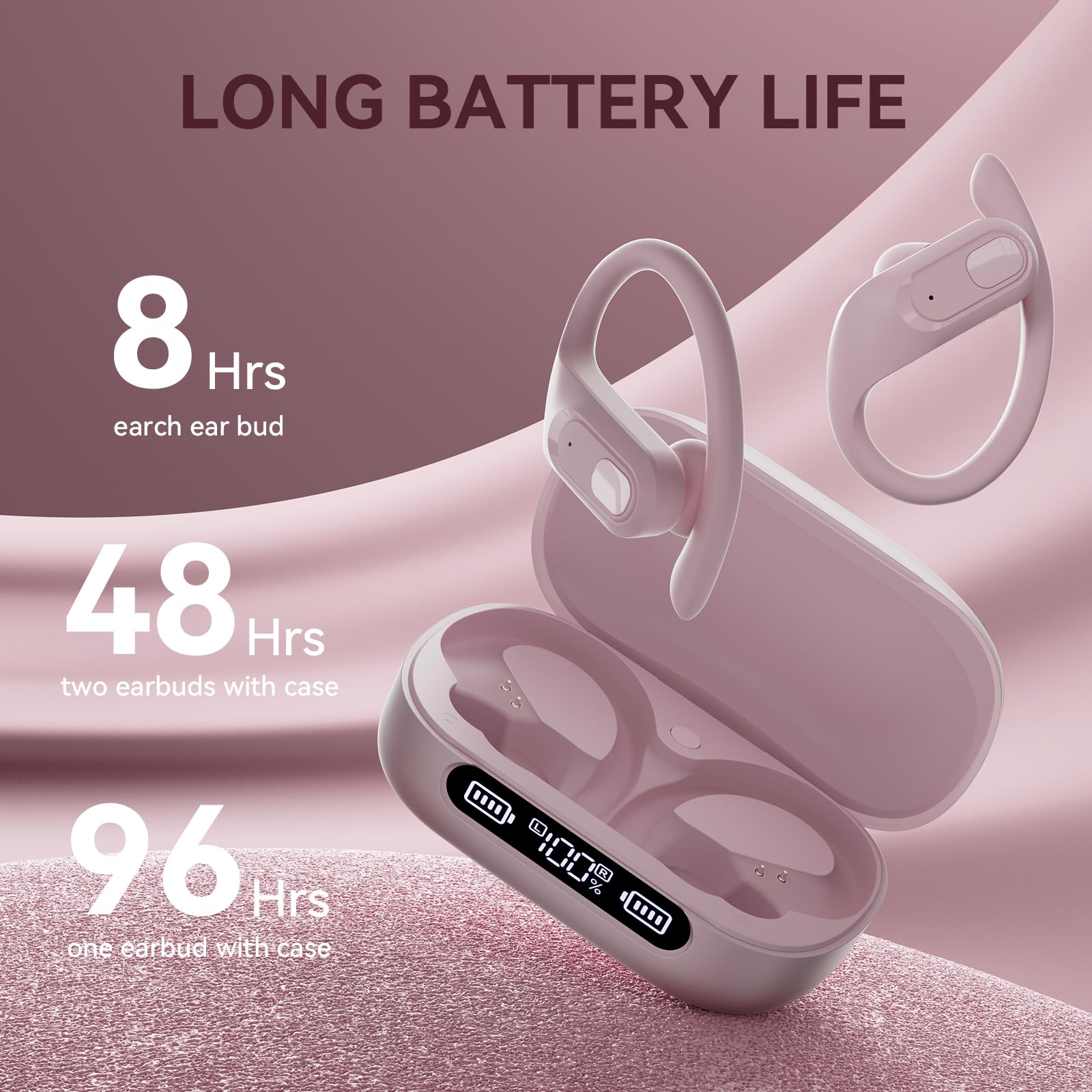 Foto 3 pulgar | Auriculares Inalámbricos Occiam 96 Horas De Reproducción, Resistentes Al Agua, Color Rosa Polvoriento - Venta Inte
