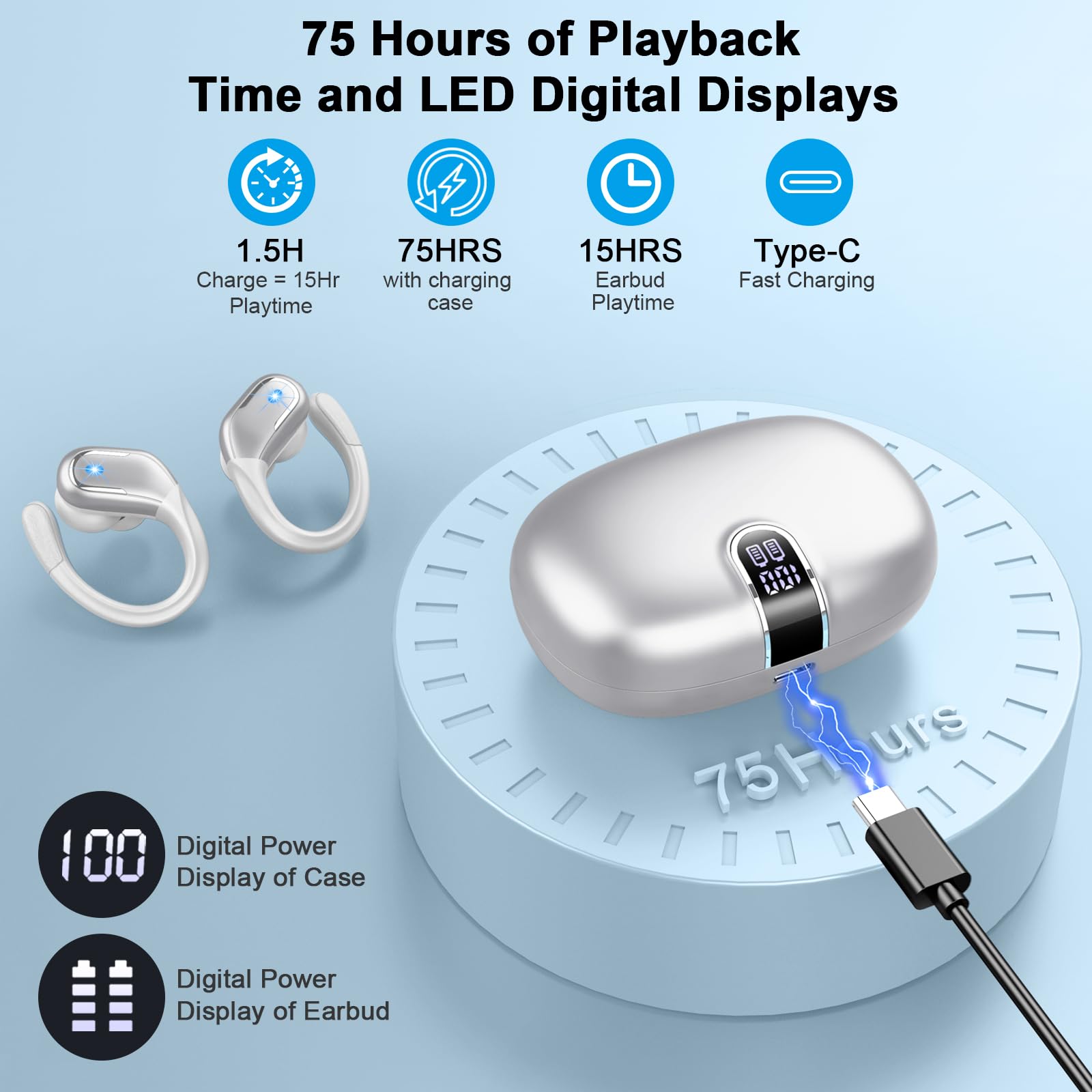 Foto 5 pulgar | Auriculares Inalámbricos Bluetooth 5.4 75 Horas Playtime Ltinist - Venta Internacional.